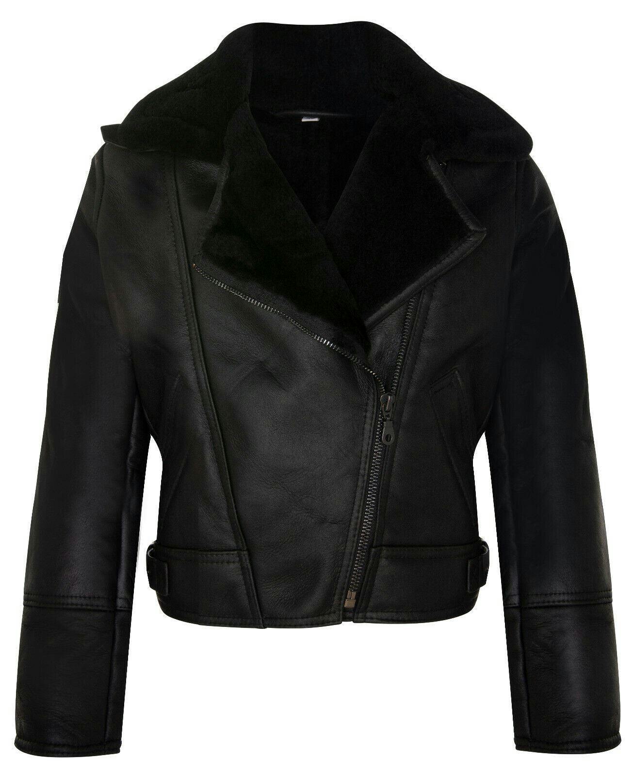 Infinity Leather Women's Black B3 Sheepskin Leather Flying Jacket-Bergamo - Uk 4XL/22 | Eu 48 | Us 18
