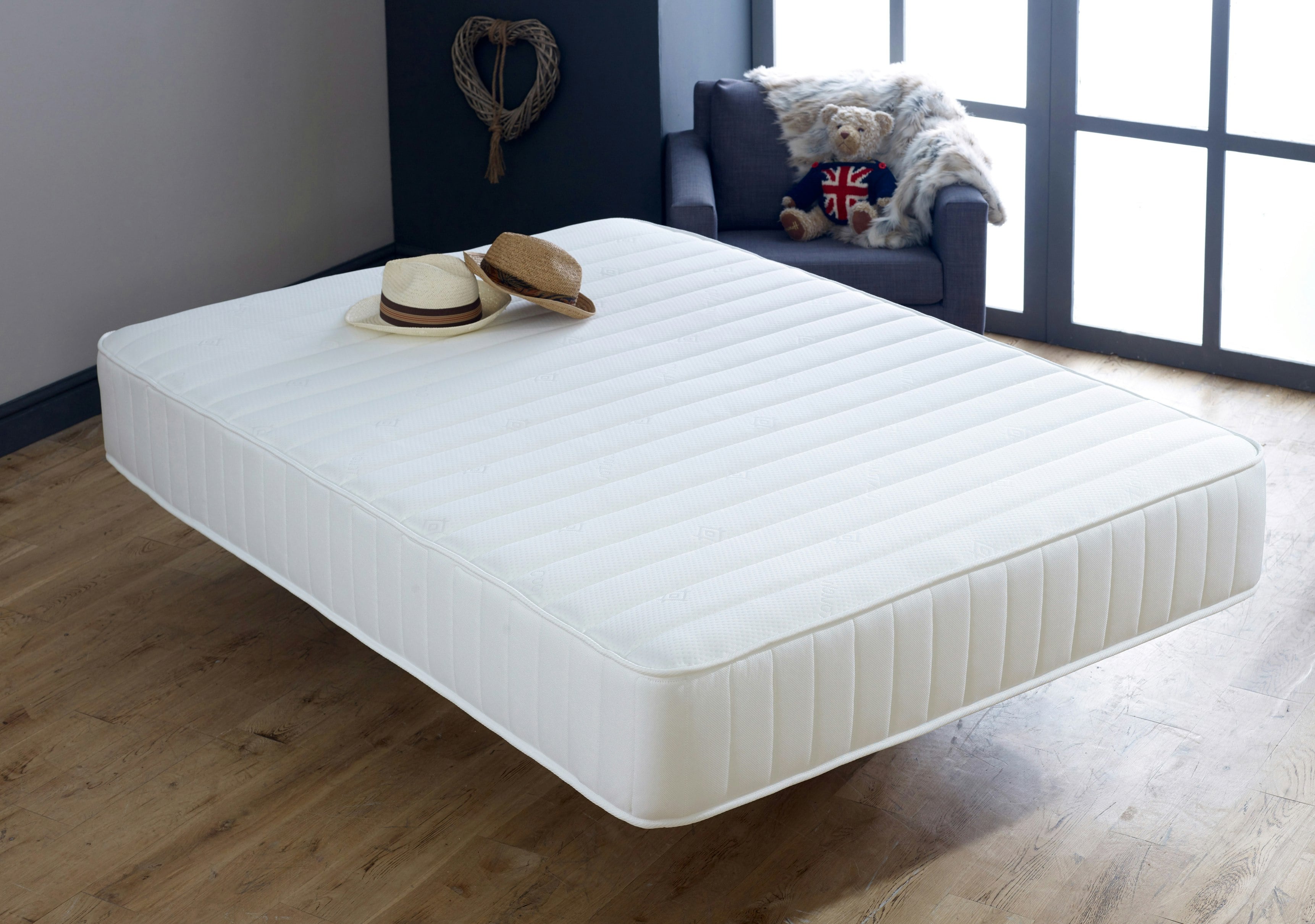 Rackhams Grey/White Collection Straight Line Mattress - Memory Fibre & Open Coil Spring Support - 1 - 5Ft King Mattress Size Mattress (150Cm X 200Cm)