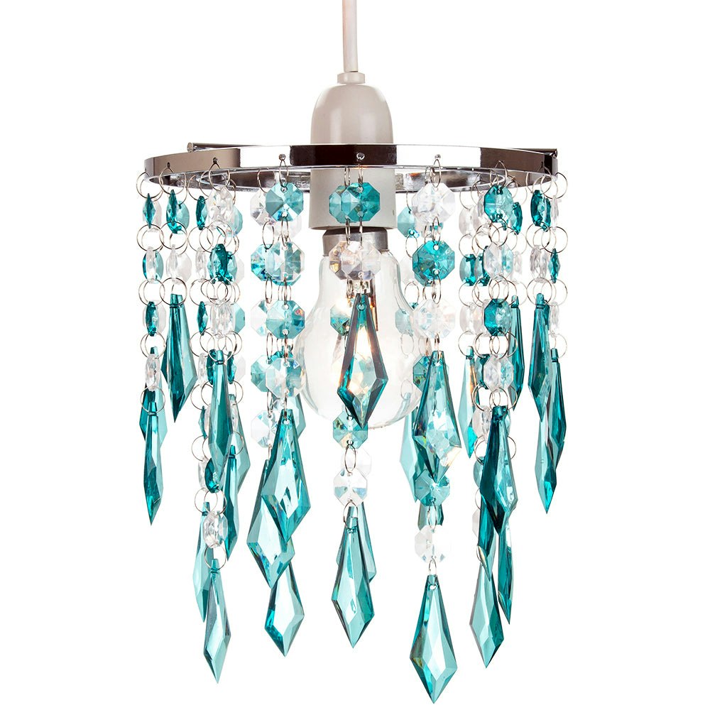 Rackhams Light Modern Waterfall Design Pendant Shade With Clear/Teal Acrylic Drops And Beads