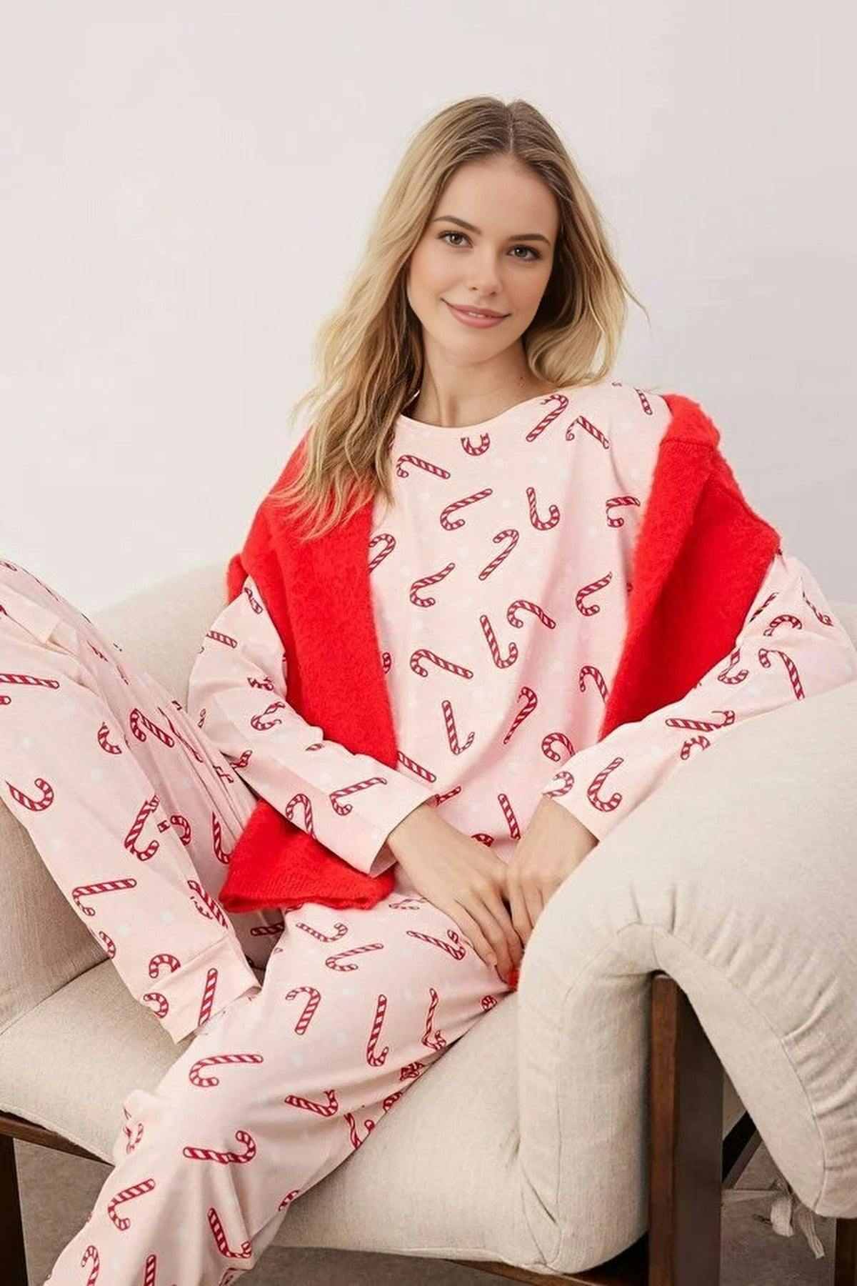 Wovcor Pink 2-Piece 100% Cotton Christmas Themed Knit Pajama Set - M