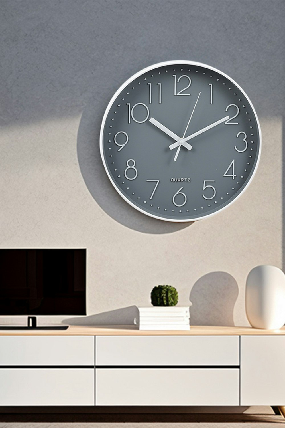 Rackhams Grey 12-Inch Minimalist Wall Clock With Arabic Numerals