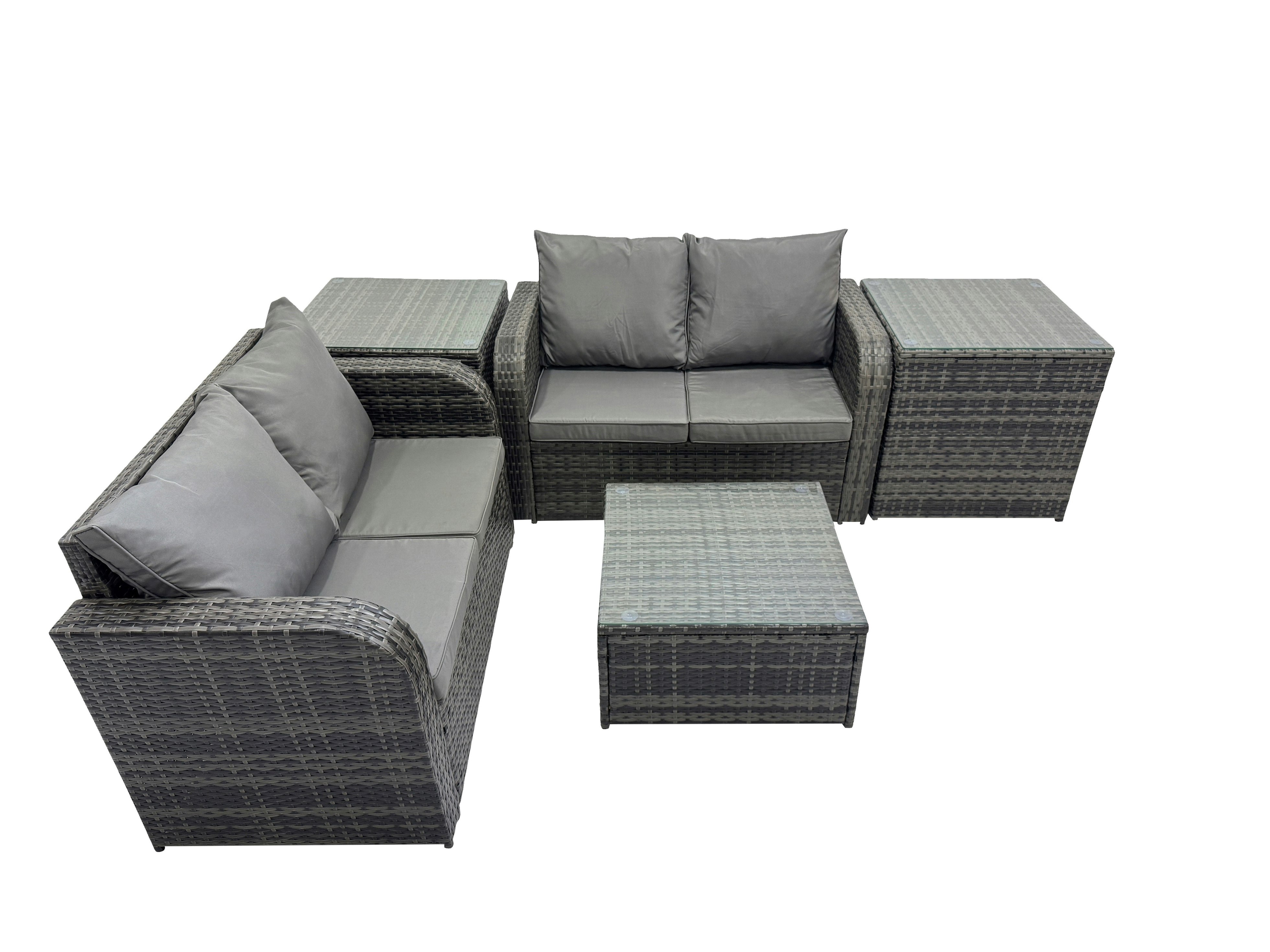 Fimous Dark/Grey Rattan Garden Outdoor Furniture Set Love Sofa Square Coffee Table Set With 2 Side Tables Mixed