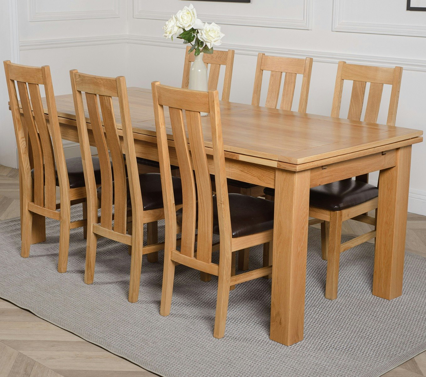 That's Furniture Richmond Oak Extending Dining Table With Princeton Oak Chairs - Natural Oak - 6 Chairs Large