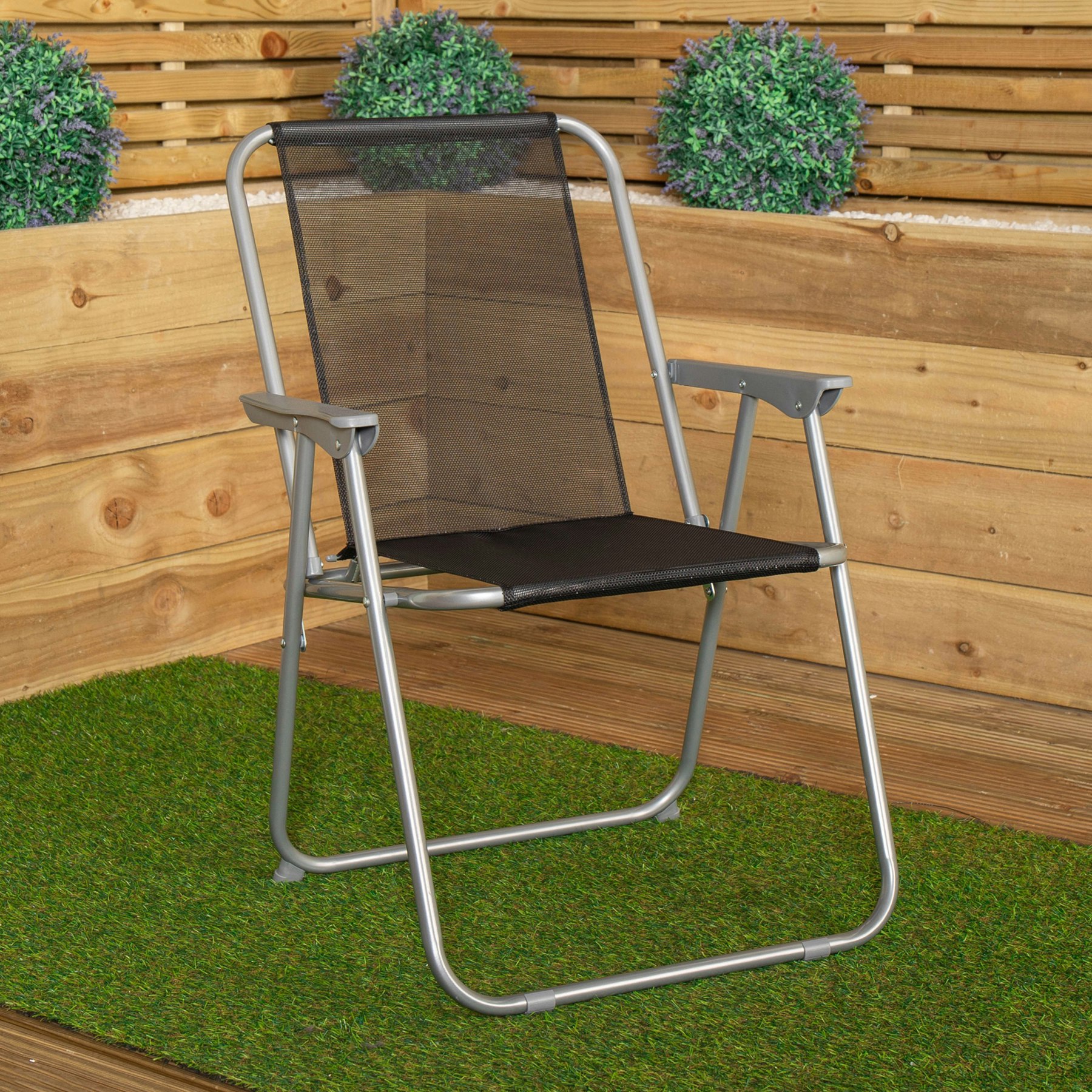 Rackhams Grey/Black 1 X Foldable Garden Chair Fixed Position Garden Chair With Frame And Fabric