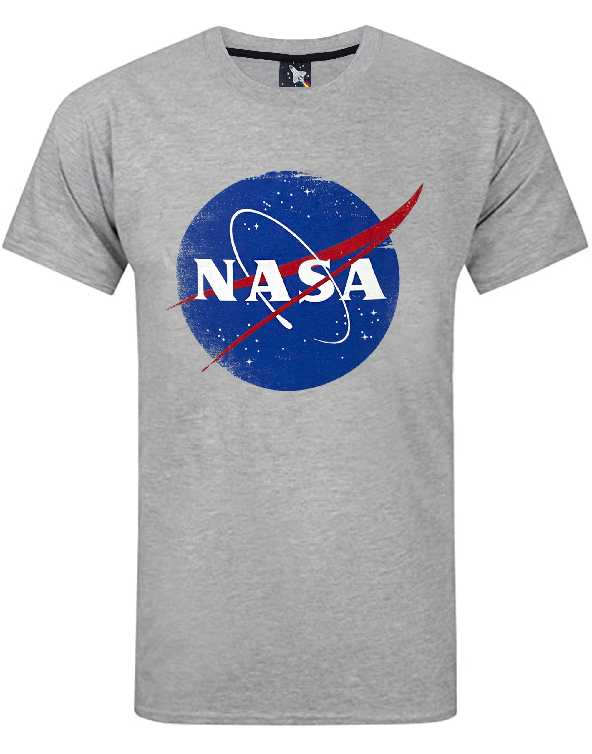 Vanilla Underground Men's Grey Nasa Distressed Logo Short Sleeved T-Shirt - Medium