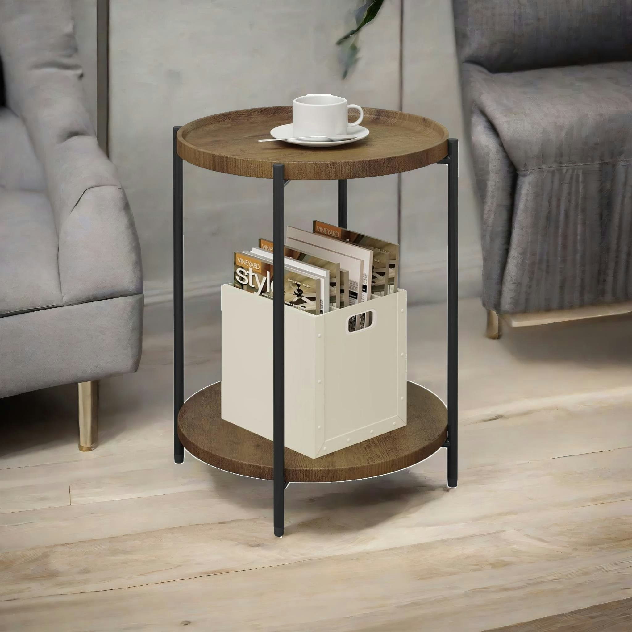 Rackhams Brown Industrial 2 Tier Round Coffee Table Rustic