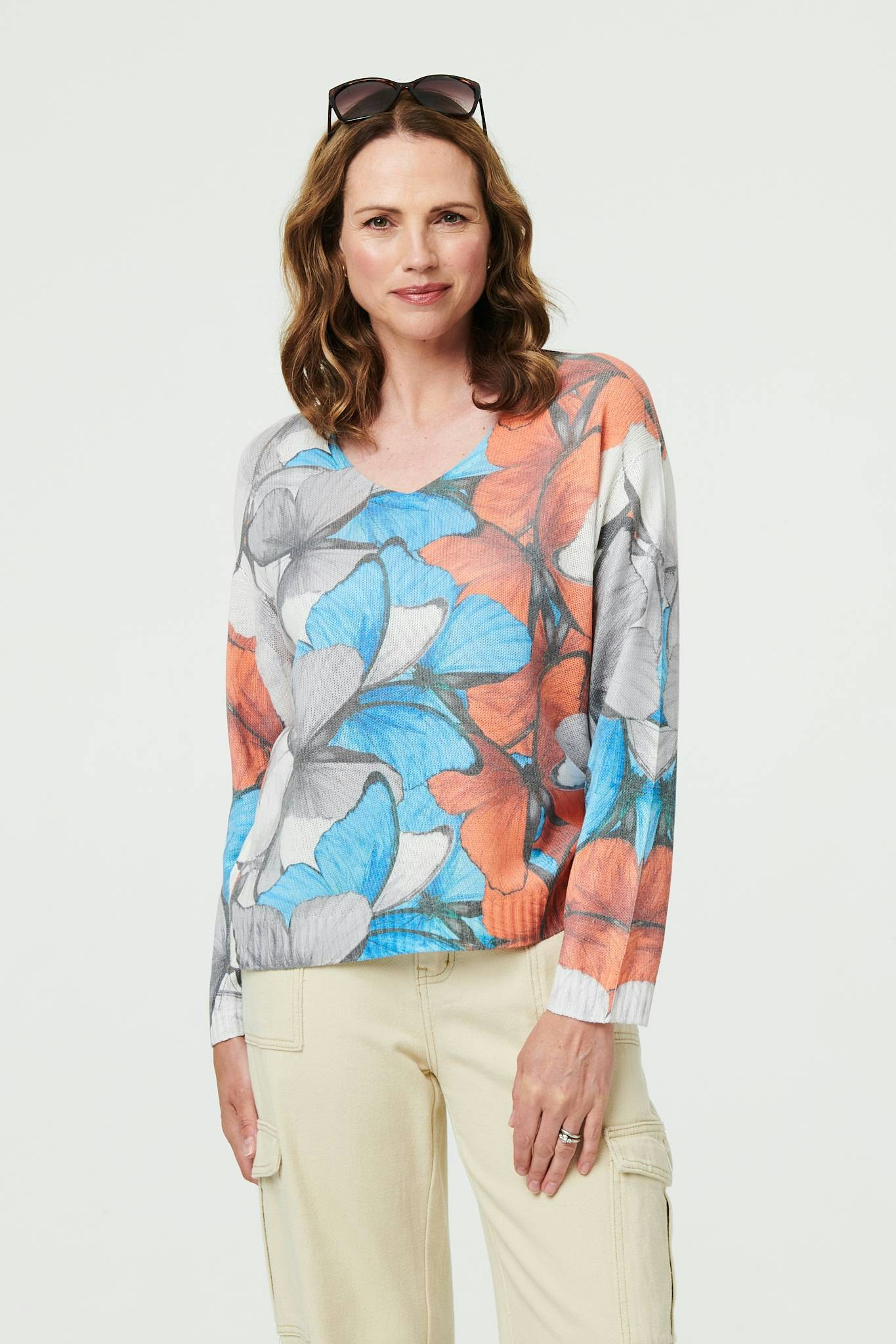 Izabel London Blue Butterfly Print Long Sleeve Relaxed Top - 8