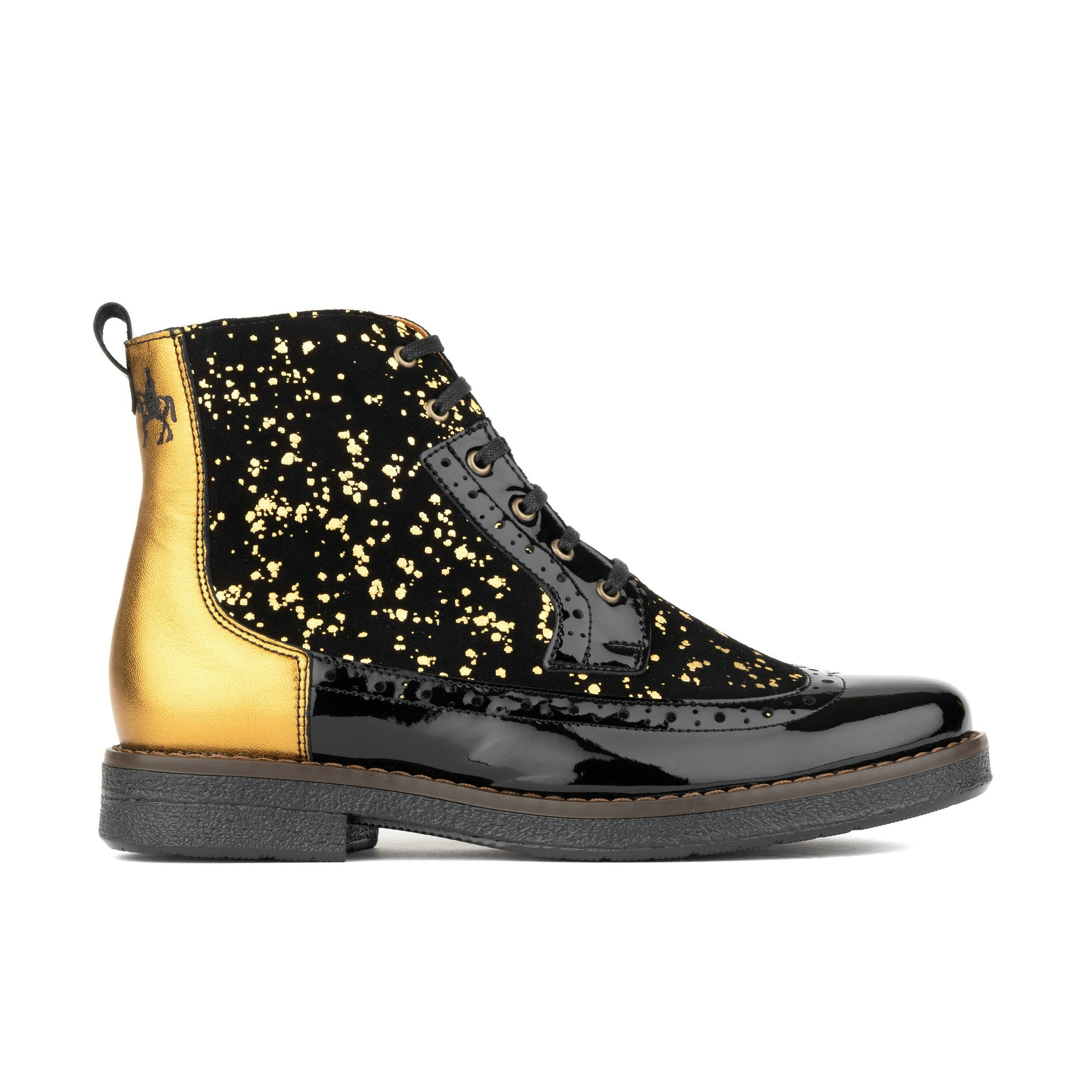 Embassy London Women's Black/Gold Hatter - Bright Drops - Leather Ankle Lace-Up Boot - Uk 4.5 / Eu 37.5 / Us 6.5