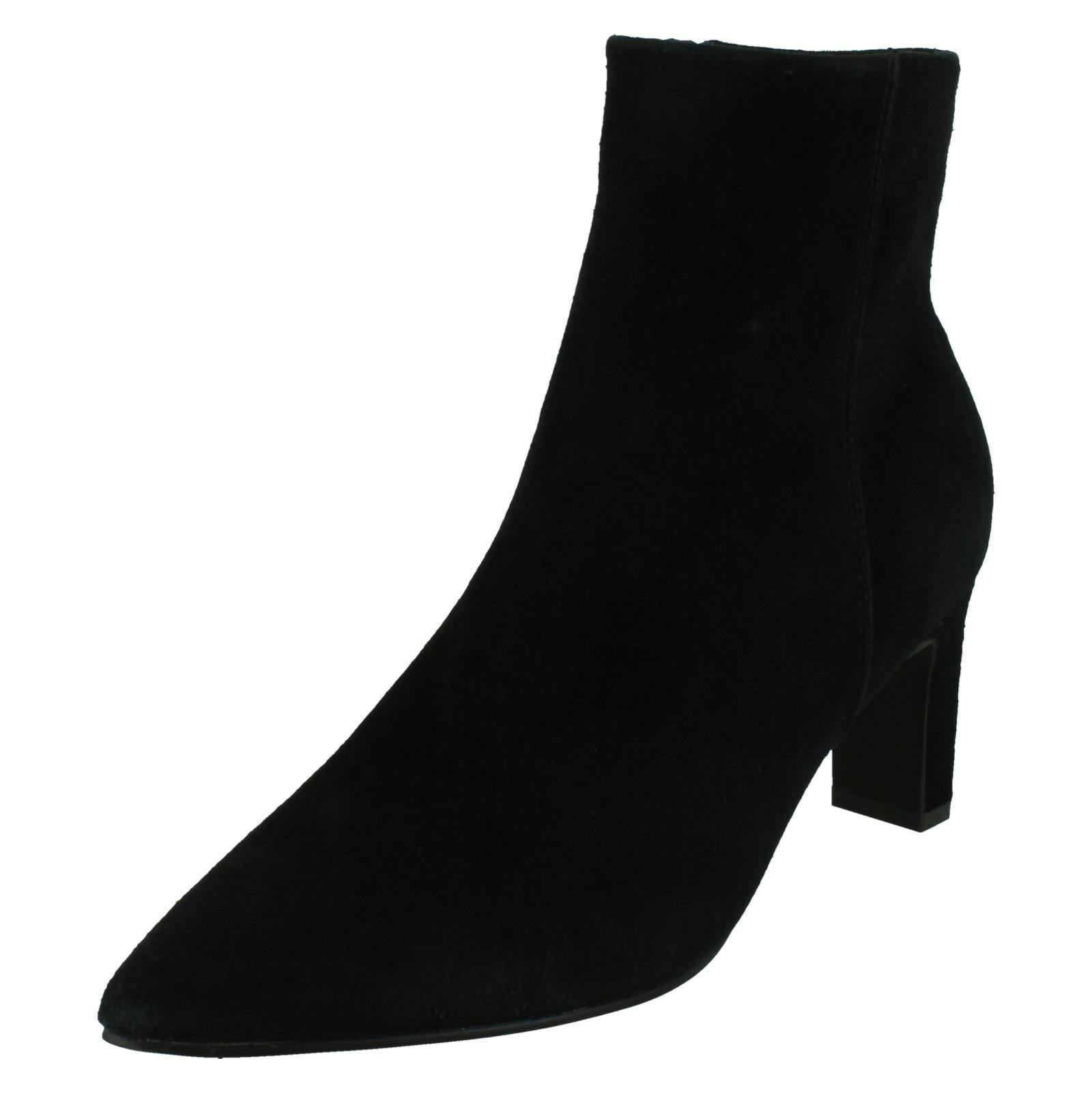 Spot On Women's Black High Heel Leather Ankle Boots With Pointed Toe Inside Zip F51213 - Suede - Uk 7