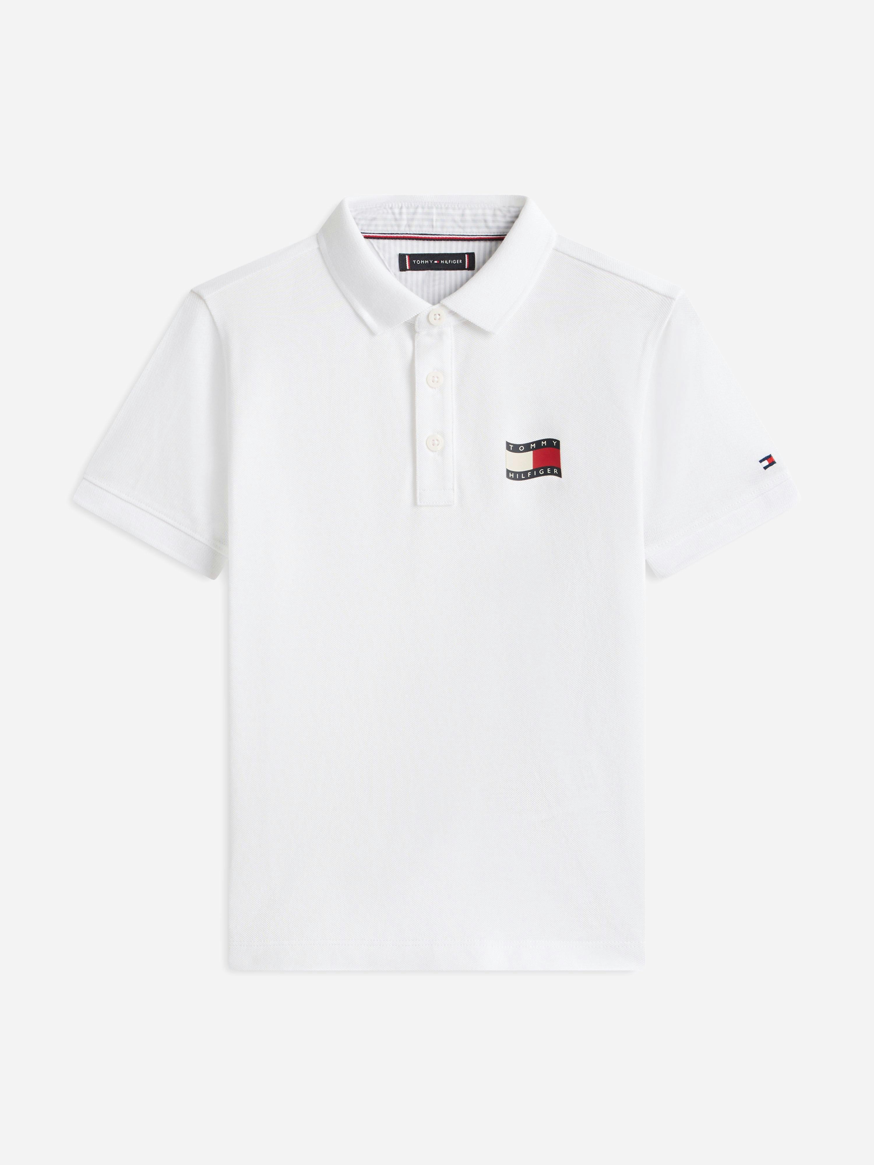 Tommy Hilfiger Boys White Wavy Flag Polo Shirt In - 10 Yrs