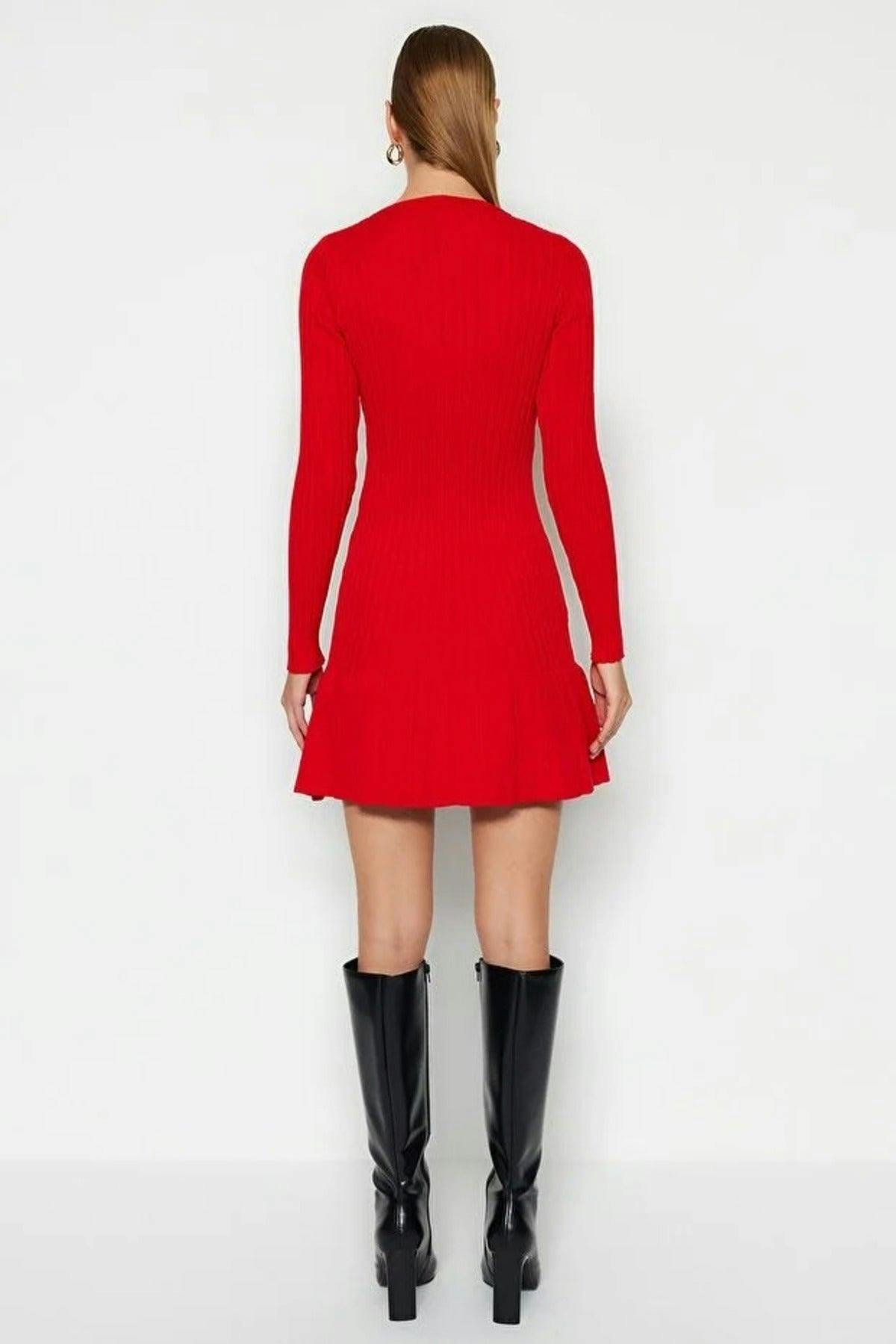 Wovcor Red Mini Pleated Knit Dress - S