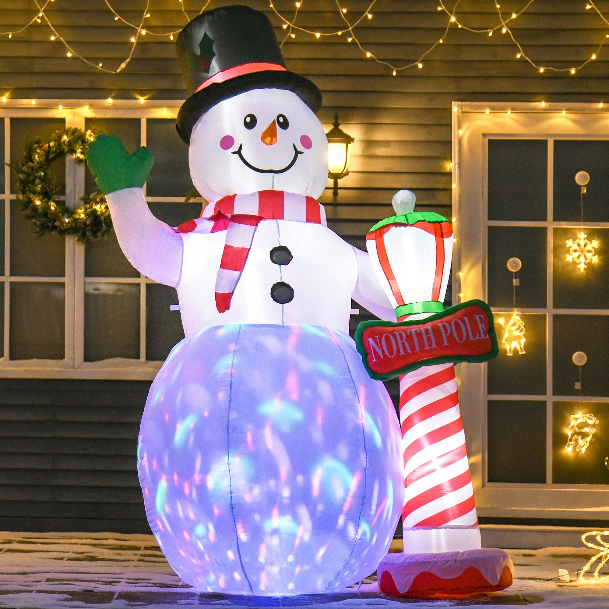 Homcom Light Christmas Inflatable Snowman With Street Lamp Ed Decoration - 8Ft