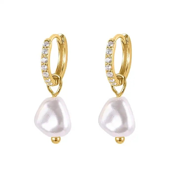 Spero London Silver/Gold Huggie Pearl Drop Earrings In Sterling