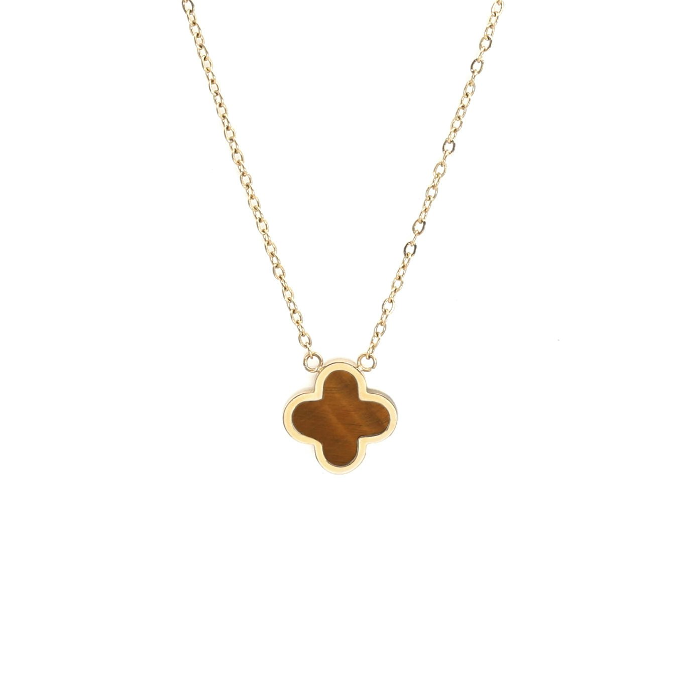 Say It With Yellow/Gold Tiger Eye Crystal Clover Necklace - Plated