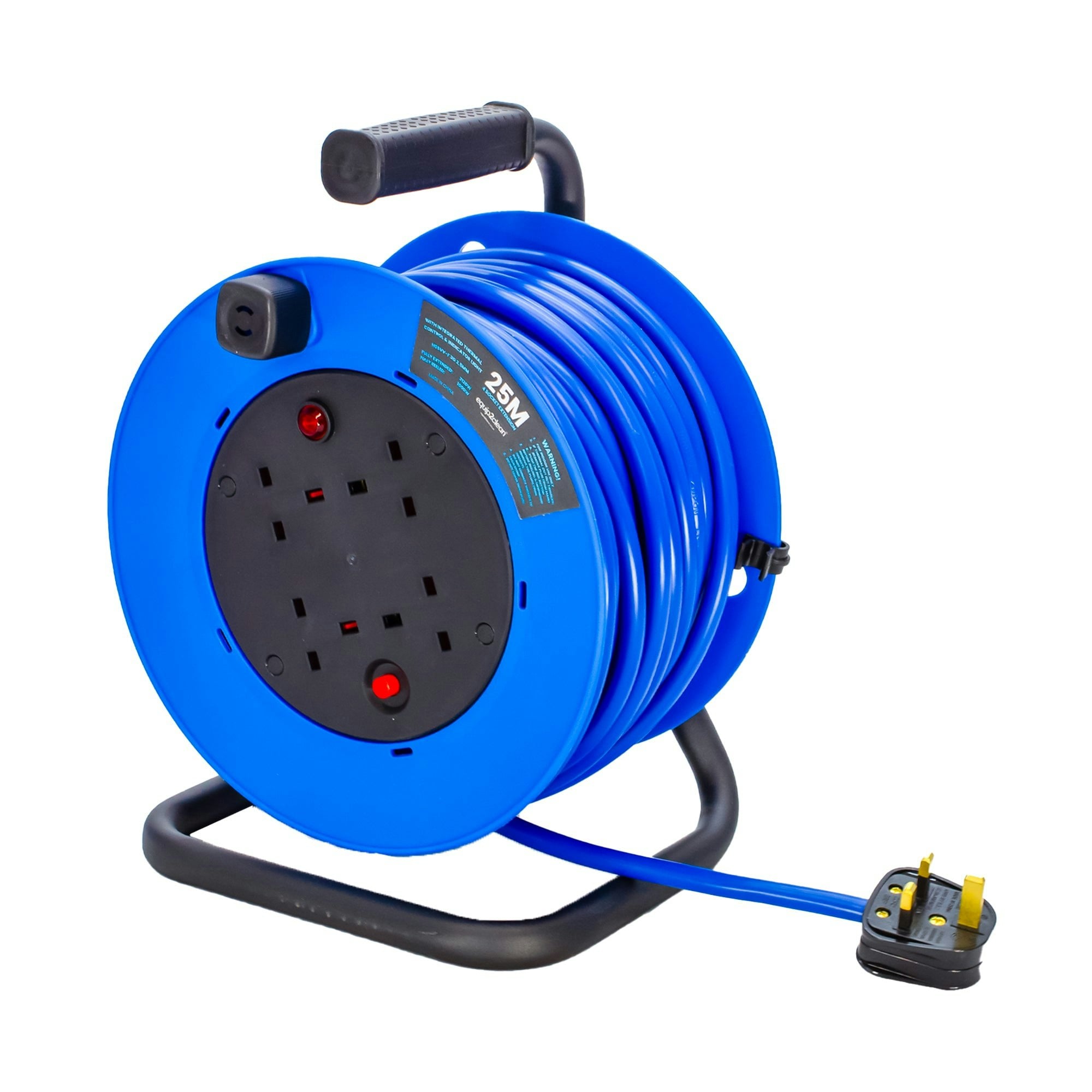 Rackhams Light/Red 25 Metre Extension Cable Reel - 4 Gang 3120W