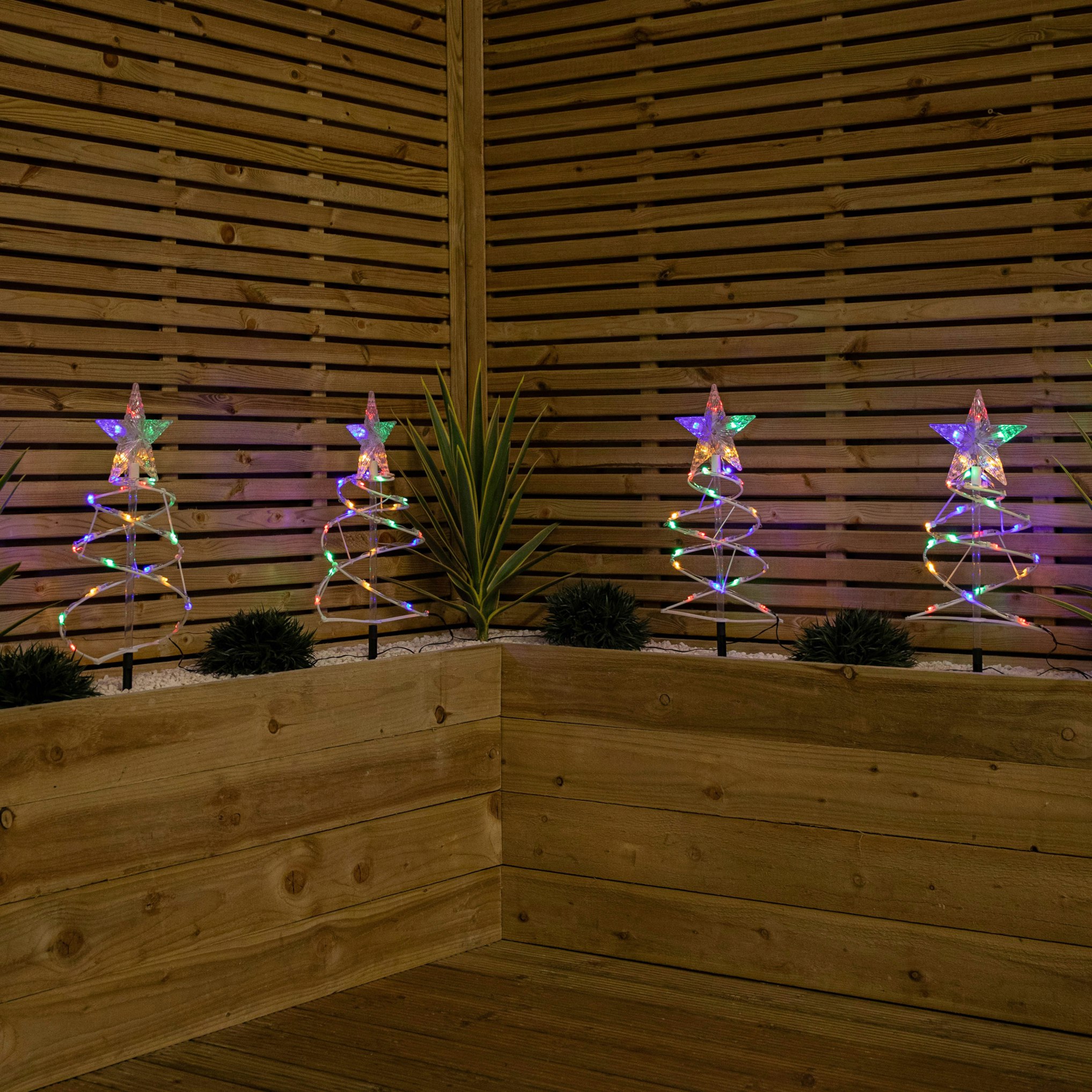 Samuel Alexander Light/White Set Of 4 Up Spiral Christmas Tree Garden Path With 100 Multi-Coloured Leds 45Cm