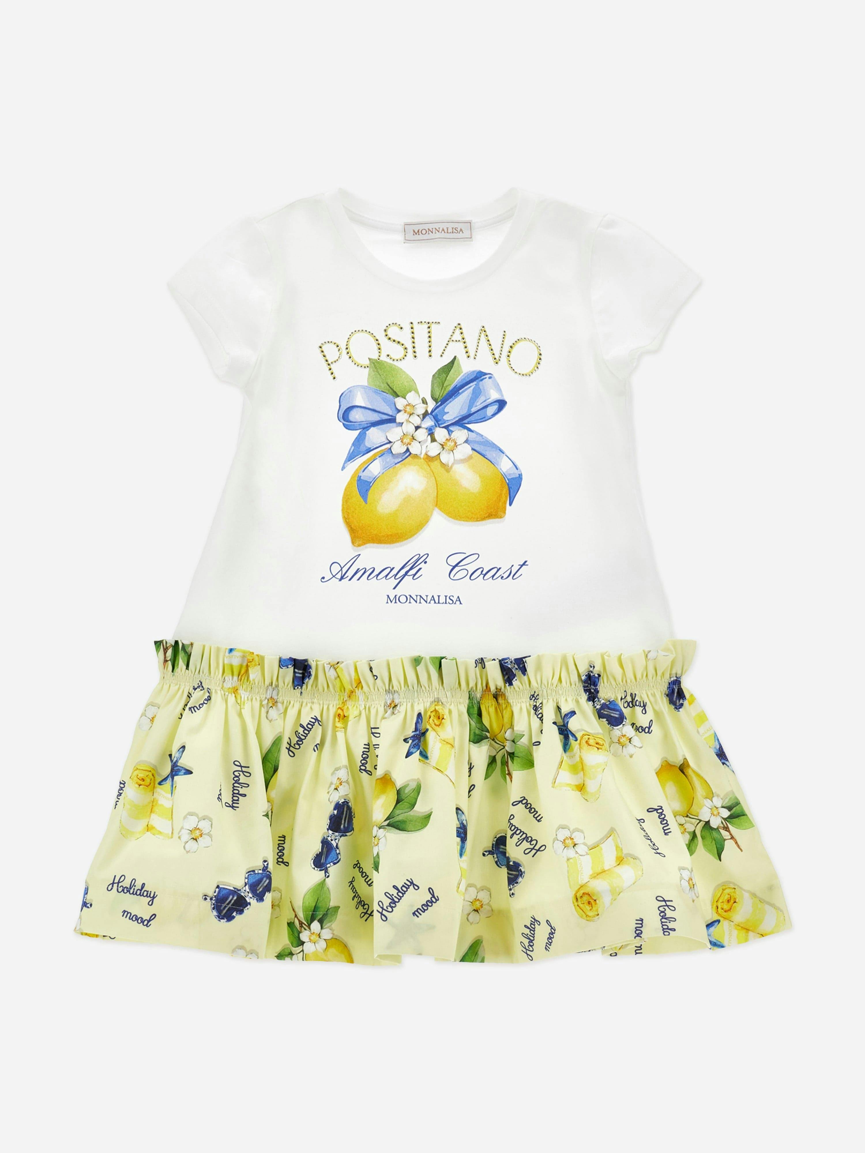 Monnalisa Girls Yellow Positano Lemon Dress In - 12 Yrs