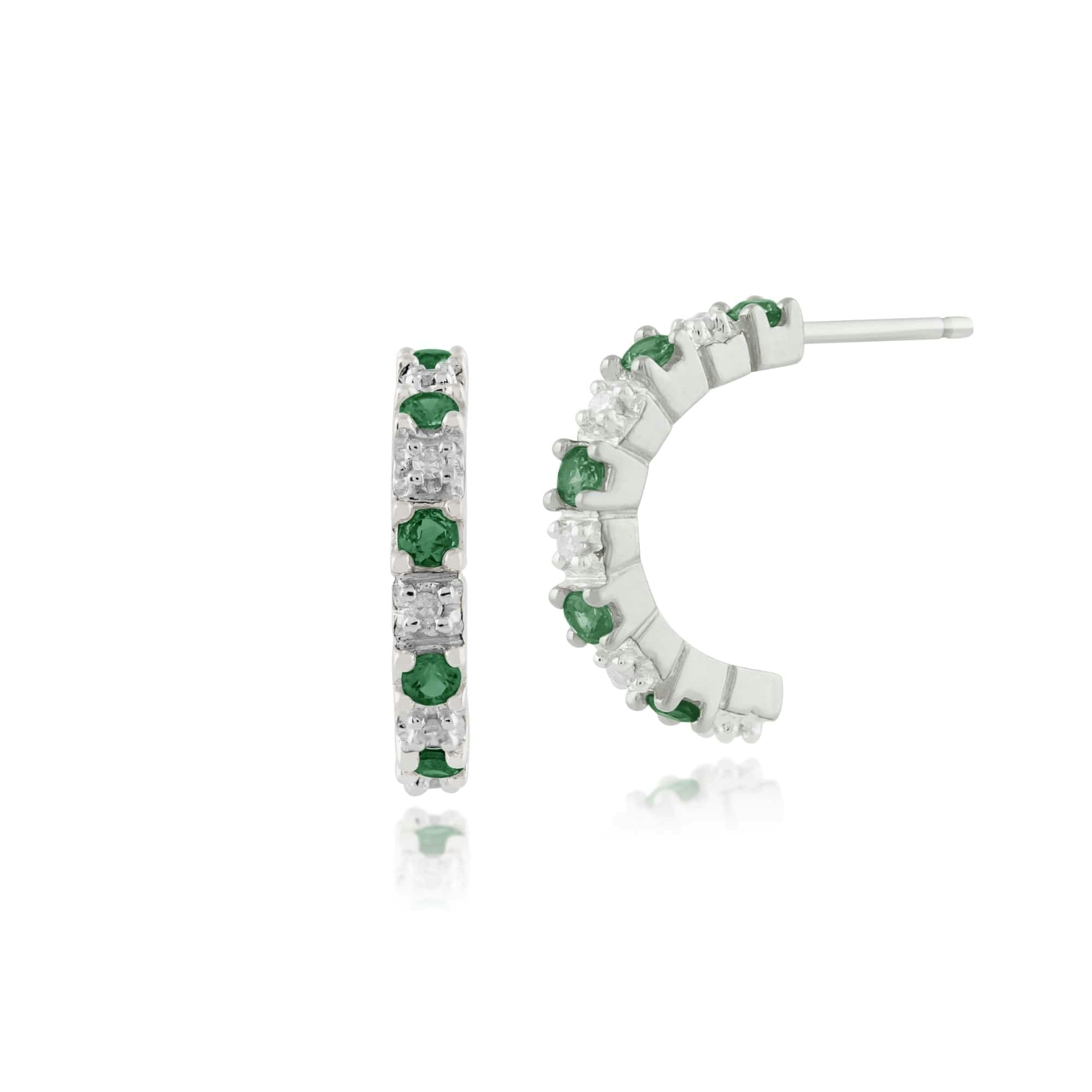 Gemondo White/Gold Classic Round Emerald & Diamond Half Hoop Style Earrings In 9Ct - 9Ct 0.22Ct Emerald & Diamond Half Hoop Earrings