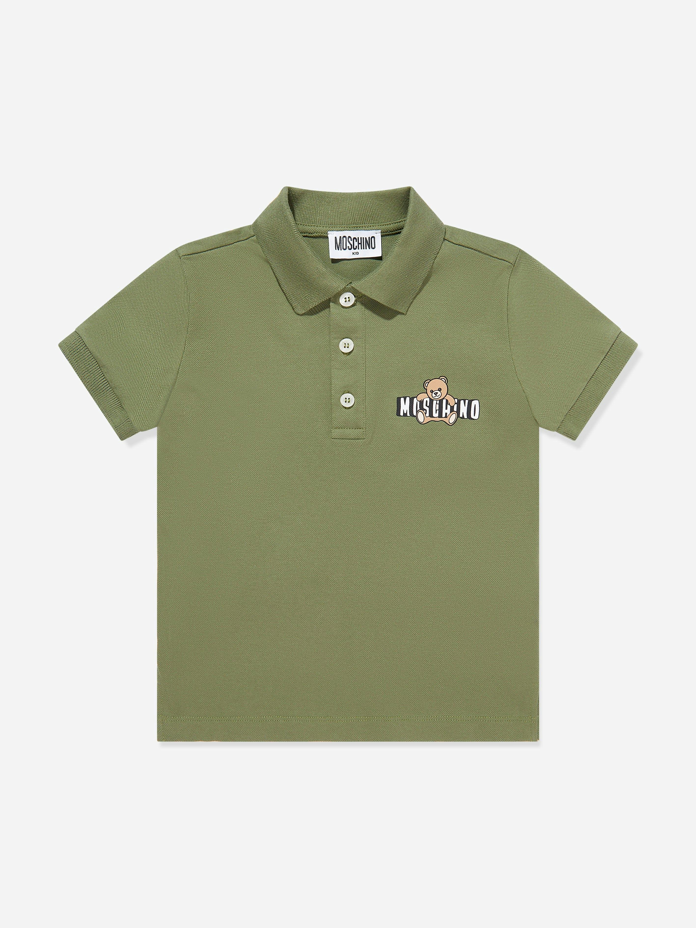 Moschino Kids Boys Green Moschino Teddy Bear Logo Polo Shirt In - 12 Yrs