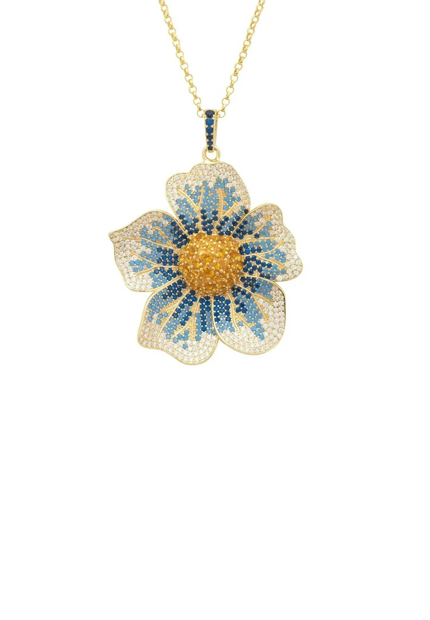 Latelita Blue/Gold Pansy Flower Necklace