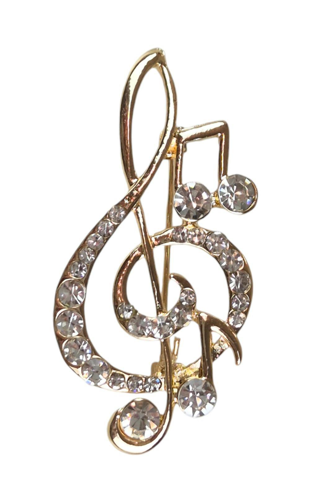 Paulo Due Gold Treble Clef Music Symbol Diamante Brooch