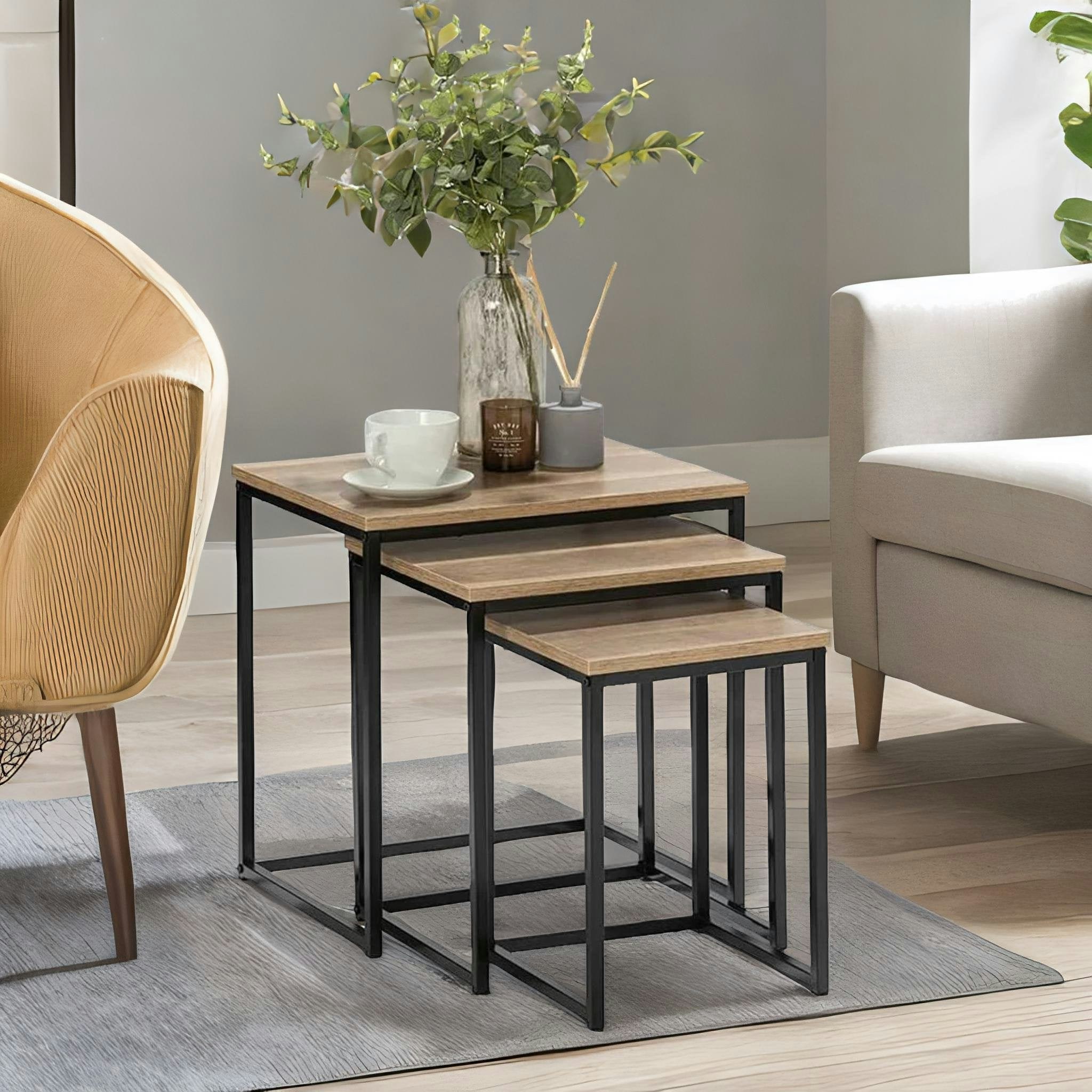 Rafaelo Mobilia Grain Nest Of Tables Oak Size 3