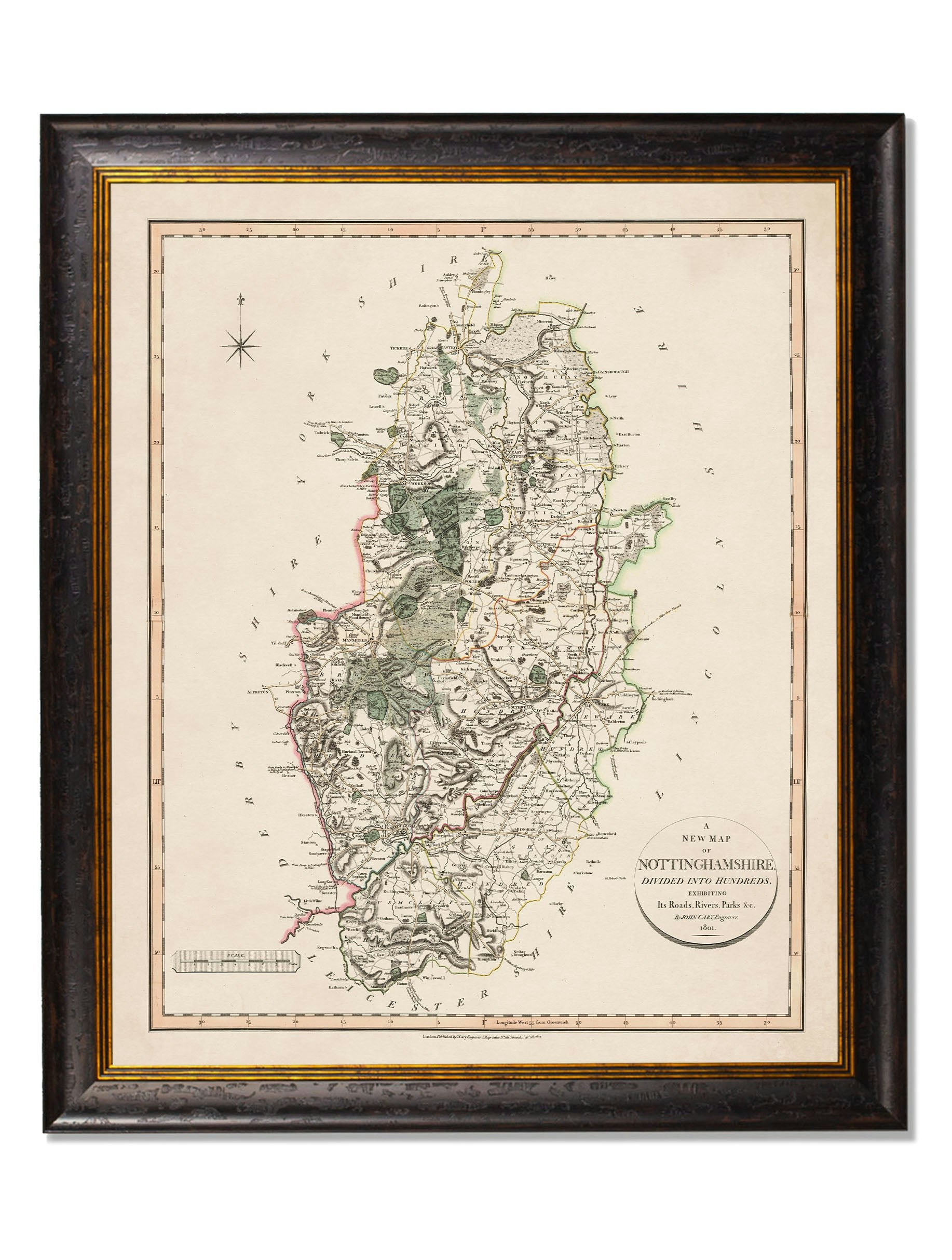 Rackhams Black C.1806 County Maps Of England - 84 X 70Cm - Nottinghamshire