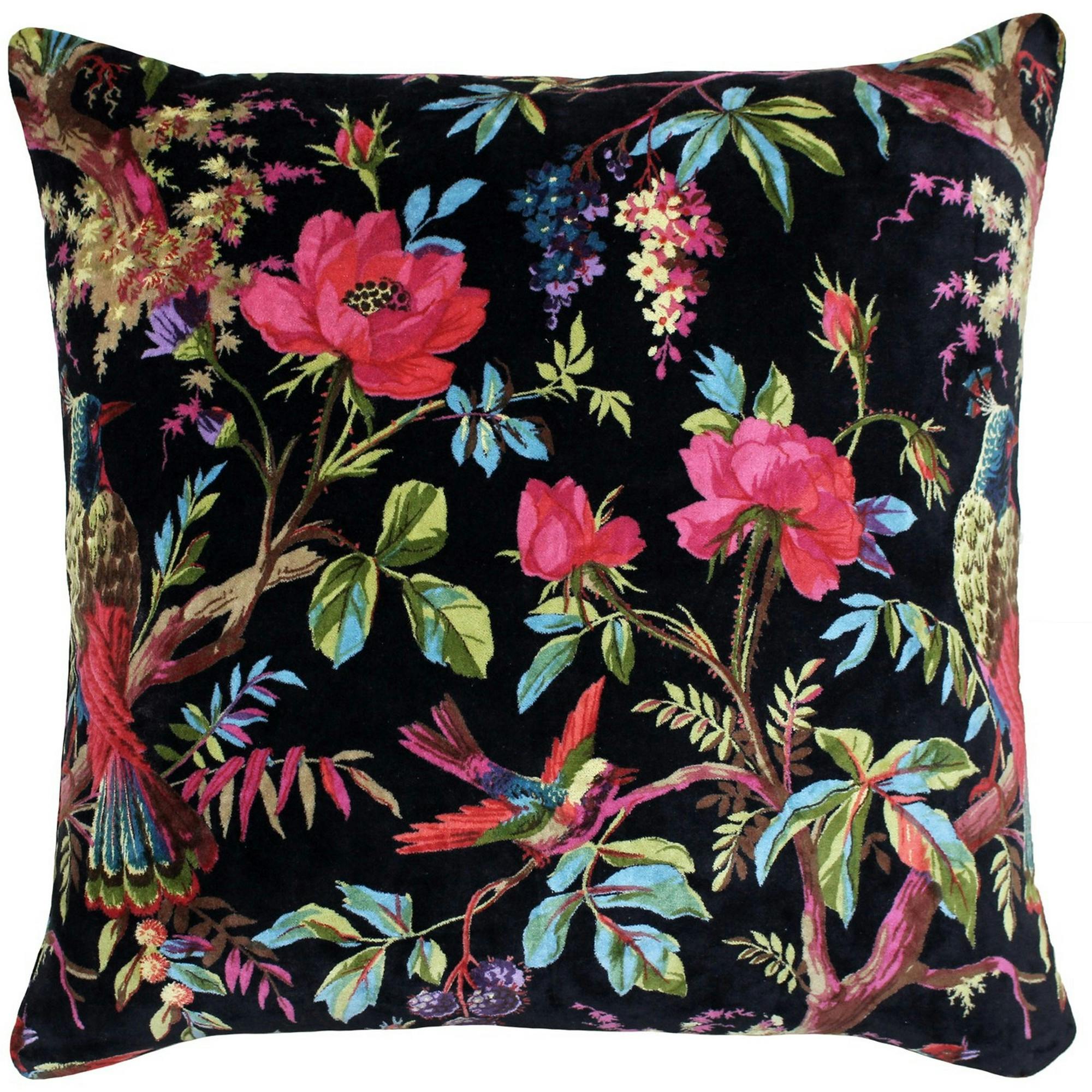 Rackhams Black Birds Of Paradise Floral Pattern Square Cushion Cover - /Multicoloured - 50 X 50Cm - /Multicoloured - 100% Cotton