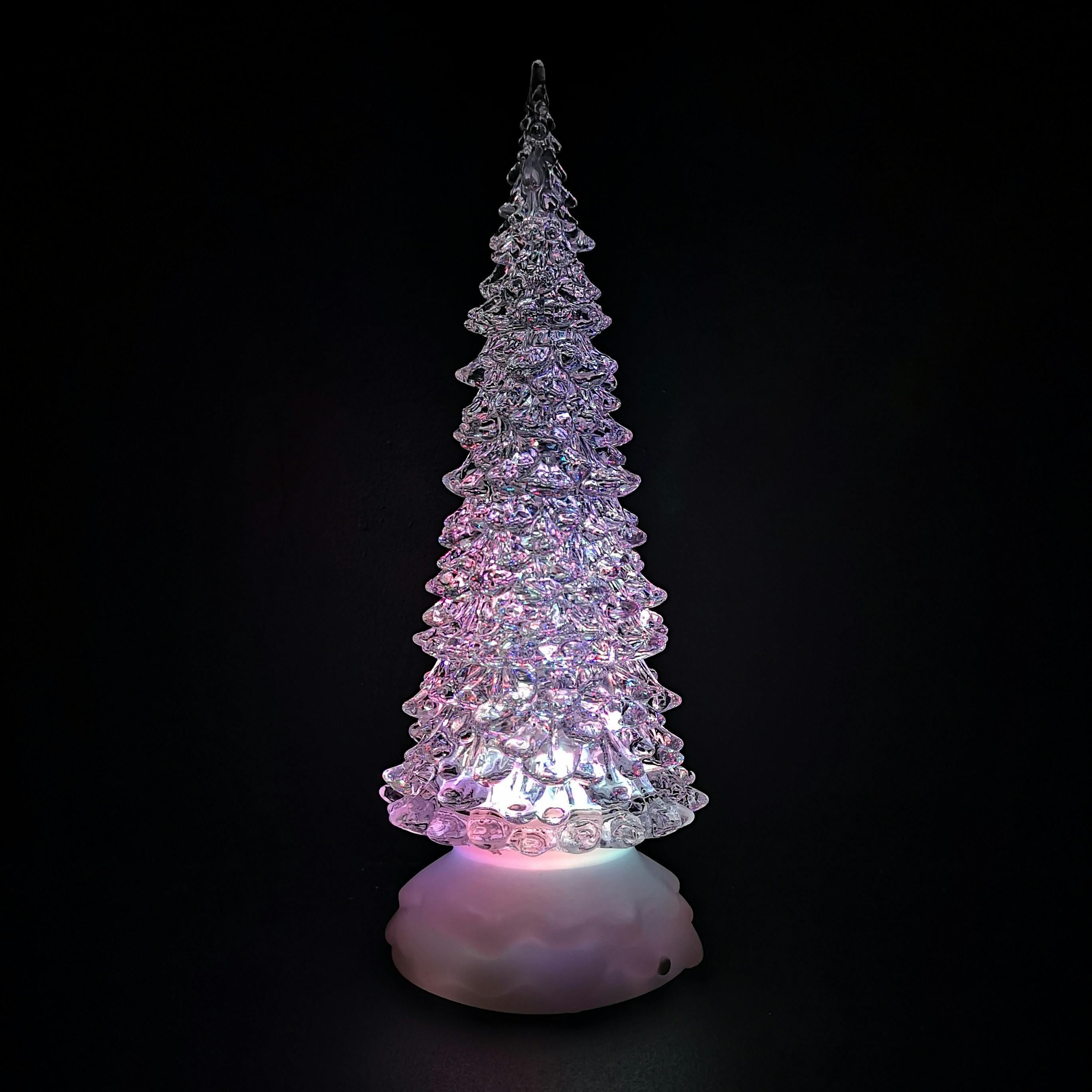 Rackhams Silver/White/Green 27Cm Dual Power Led Christmas Glitter Water Spinner Colour Changing Tree