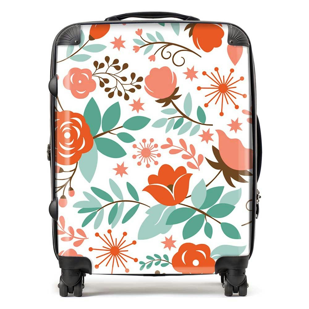 Warren Reed Orange Floral Pattern Suitcase - Large
