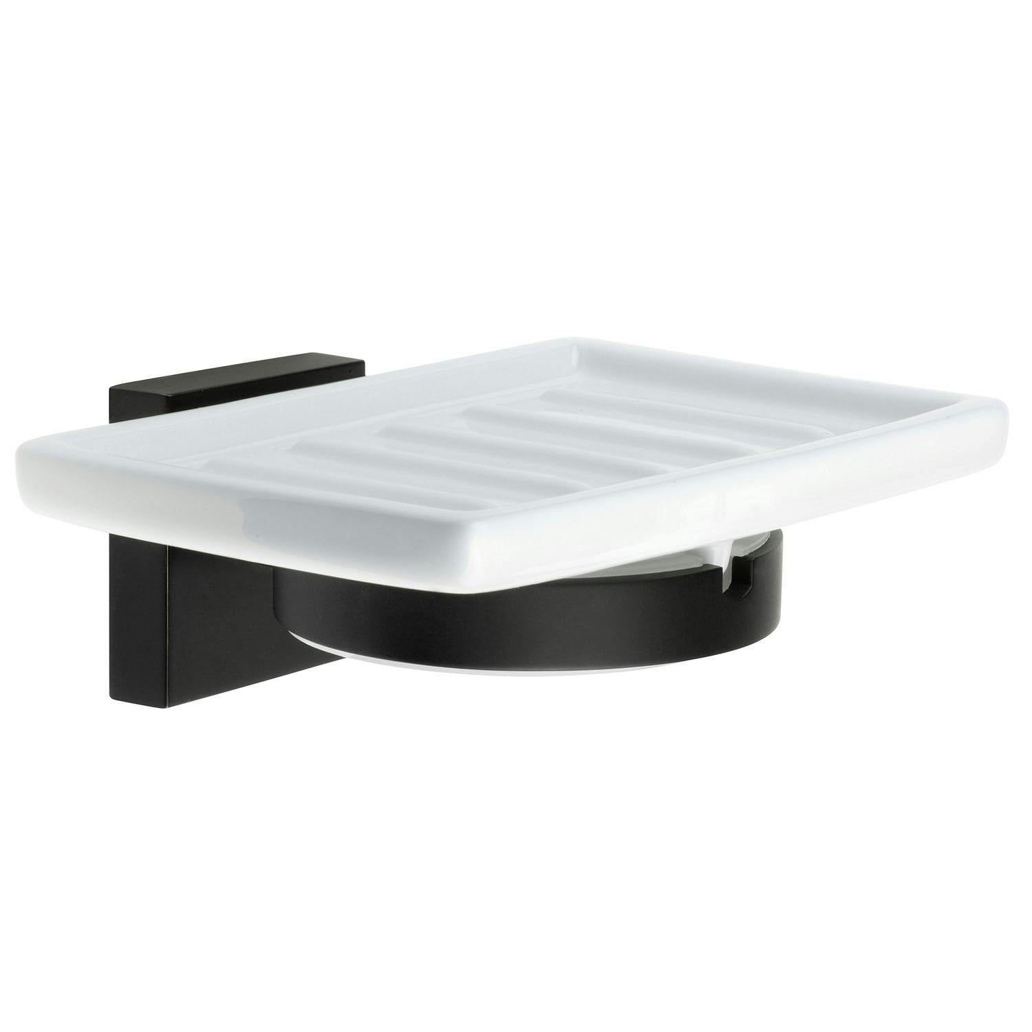Smedbo Black Porcelain Rectangular Soap Dish Tray And Matt Wall Mounted Holder With Concealed Screws For Bath Shower Bathroom