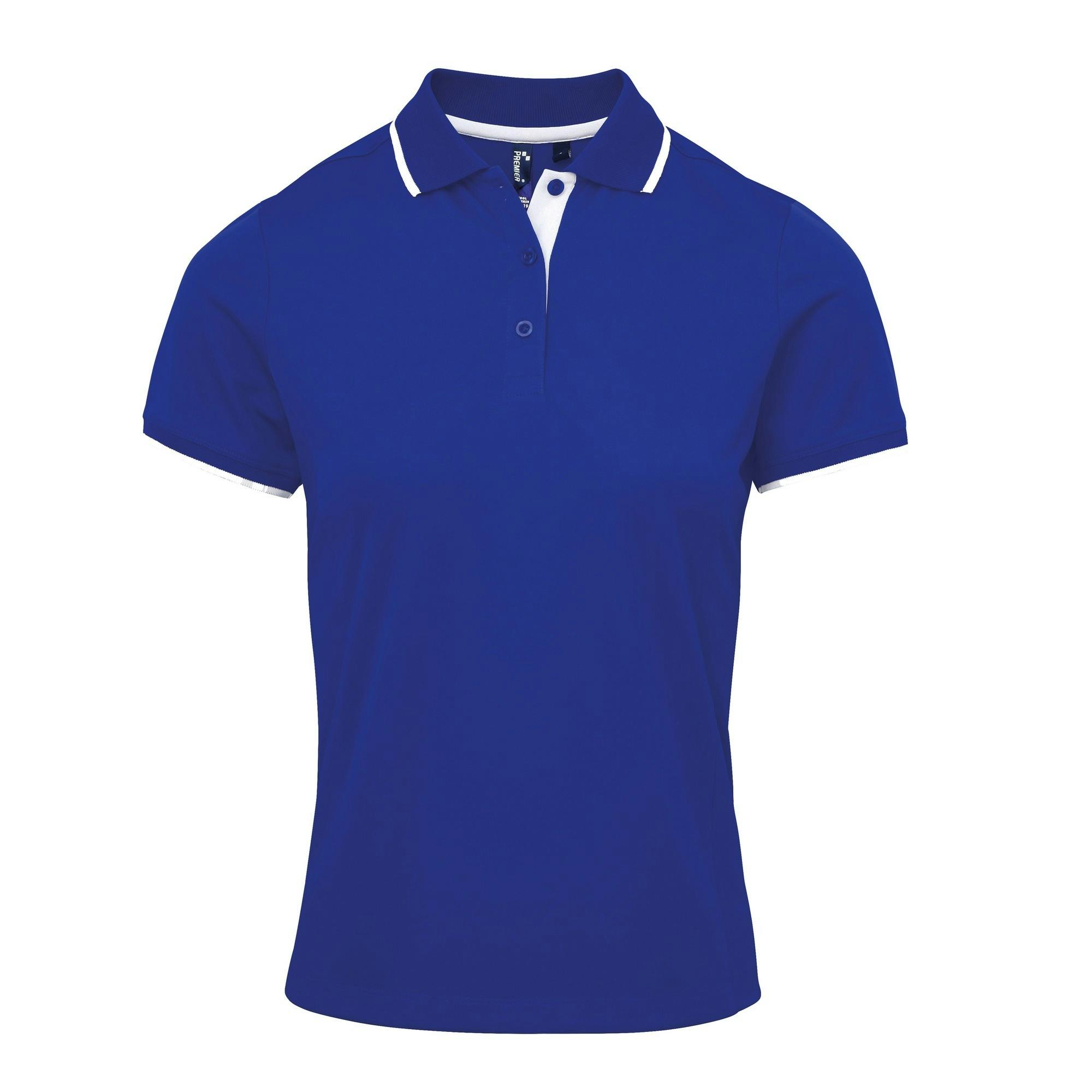 Premier Women's Bright Blue Contrast Coolchecker Polo Shirt In | Size: Medium - Image 3