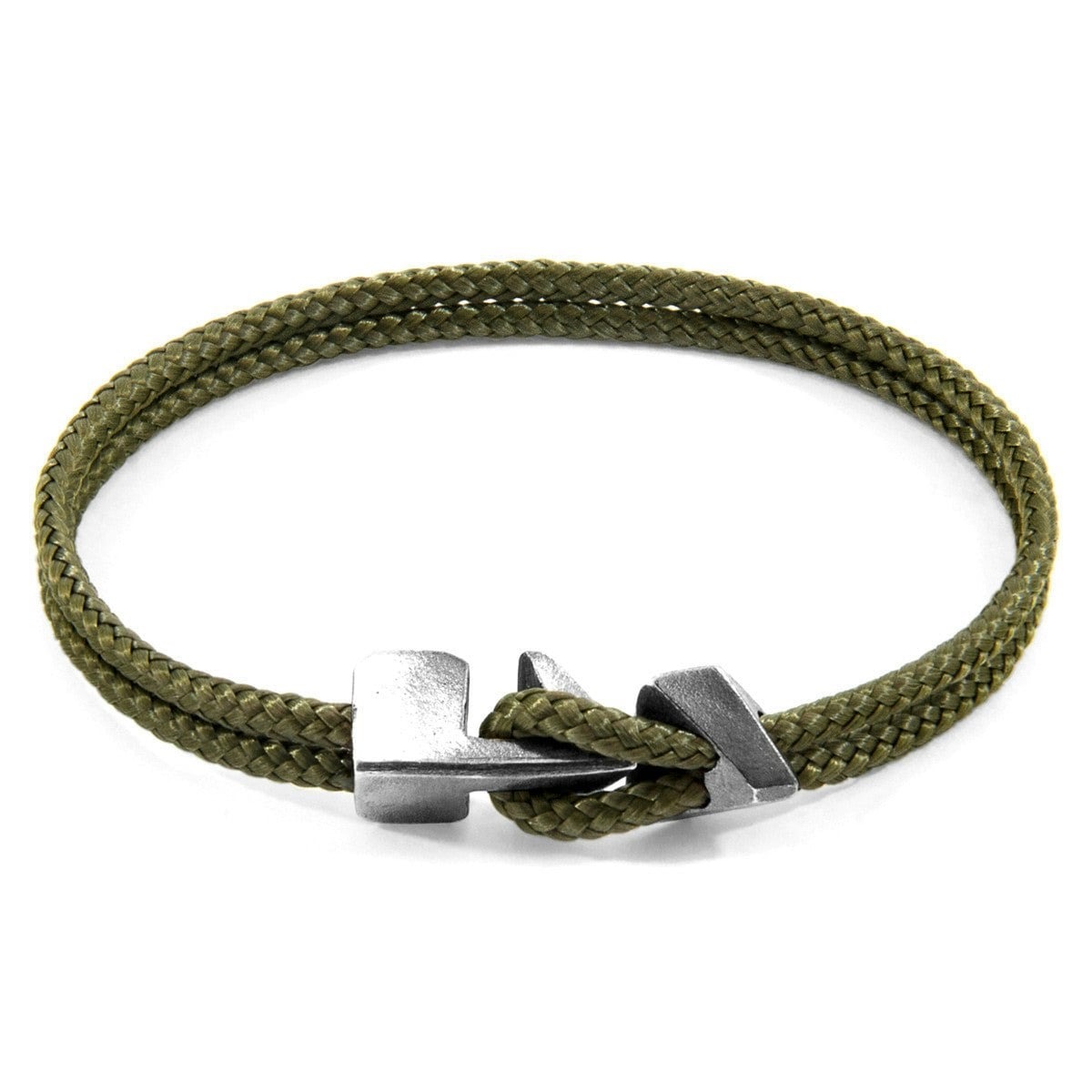 Anchor & Crew Green/Silver Khaki Brixham And Rope Bracelet - M - 21Cm (Most Popular)