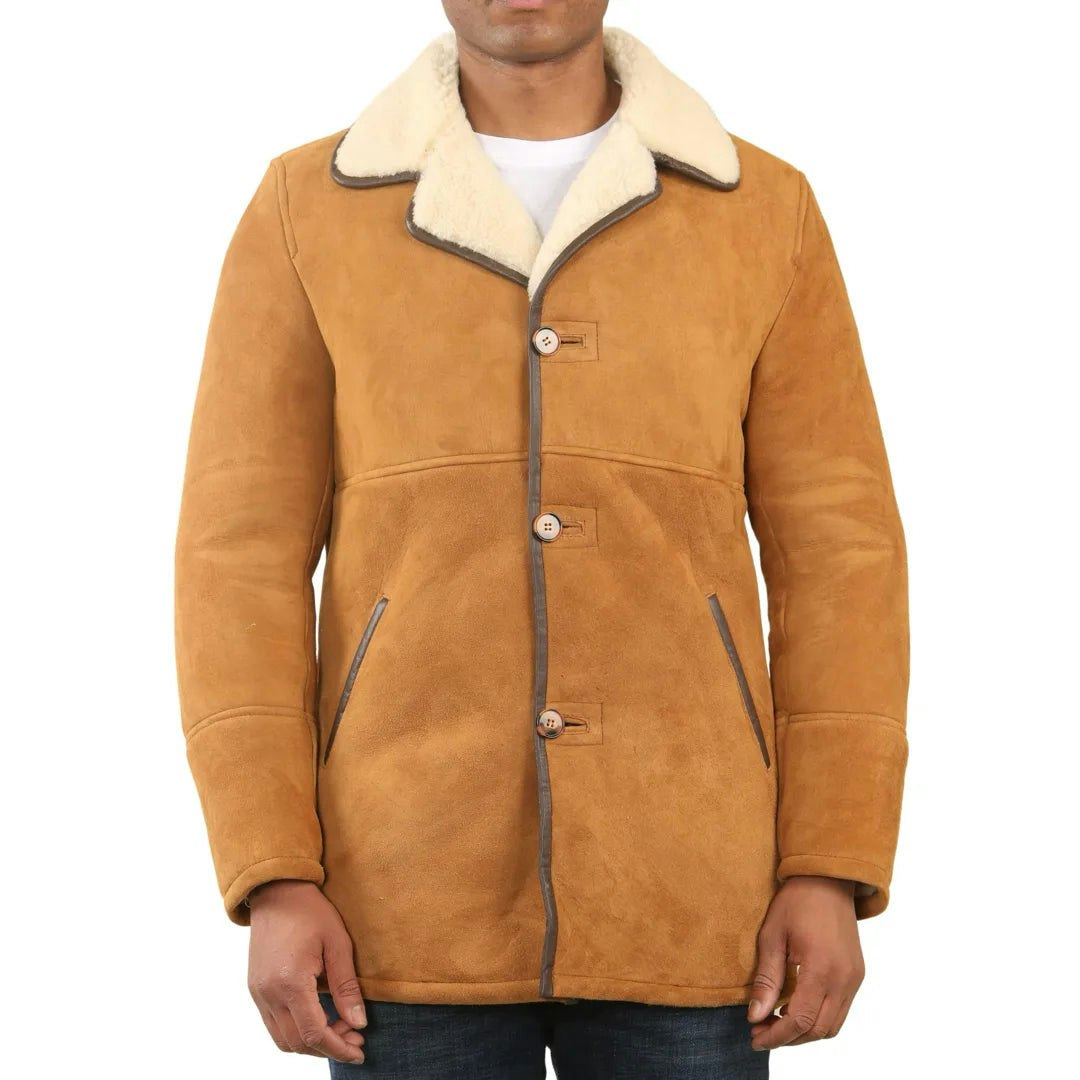 Infinity Leather Men's Cream Tan Shearling Sheepskin Car Coat - 3XL