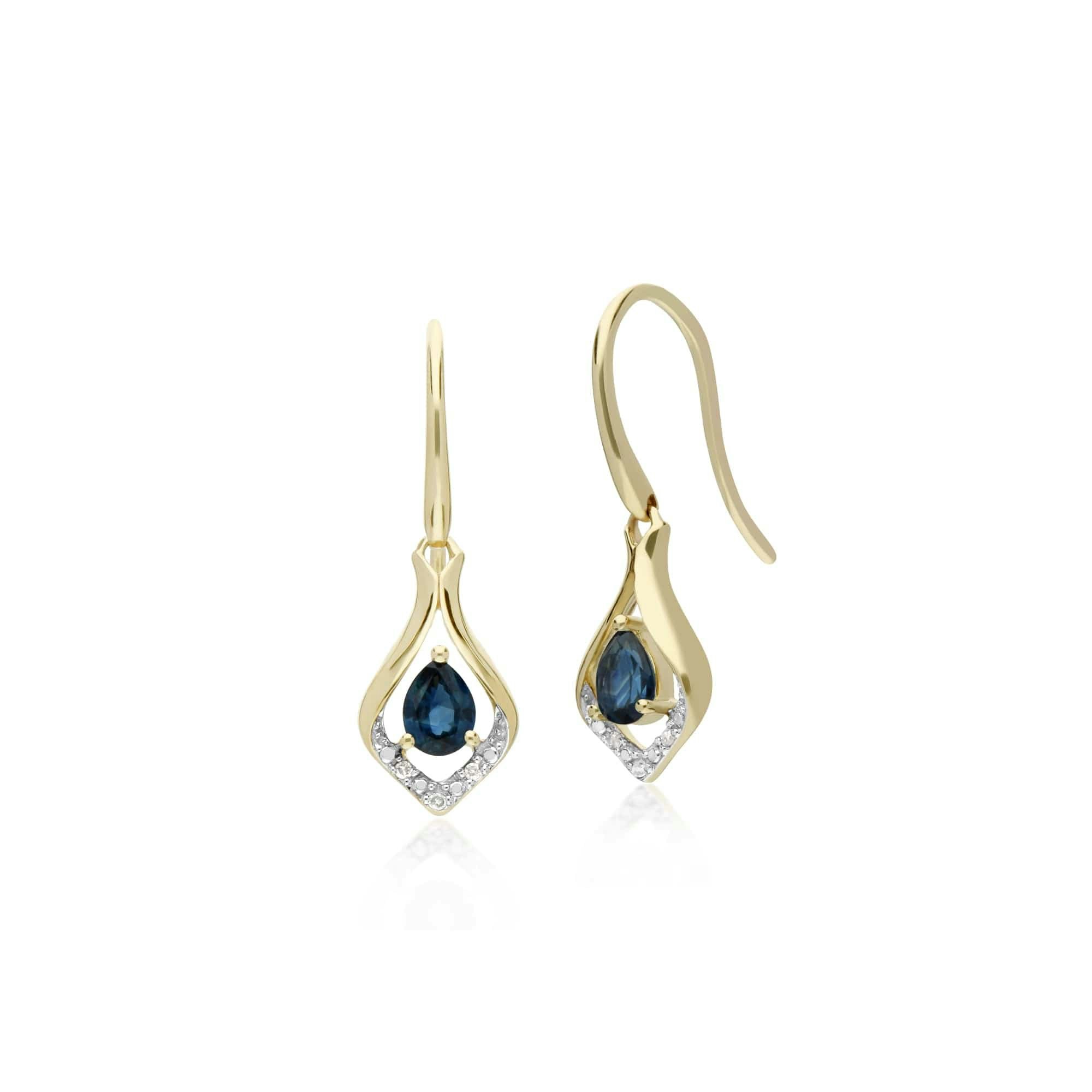 Gemondo Yellow/Gold Classic Pear Sapphire & Diamond Leaf Halo Drop Earrings In 9Ct