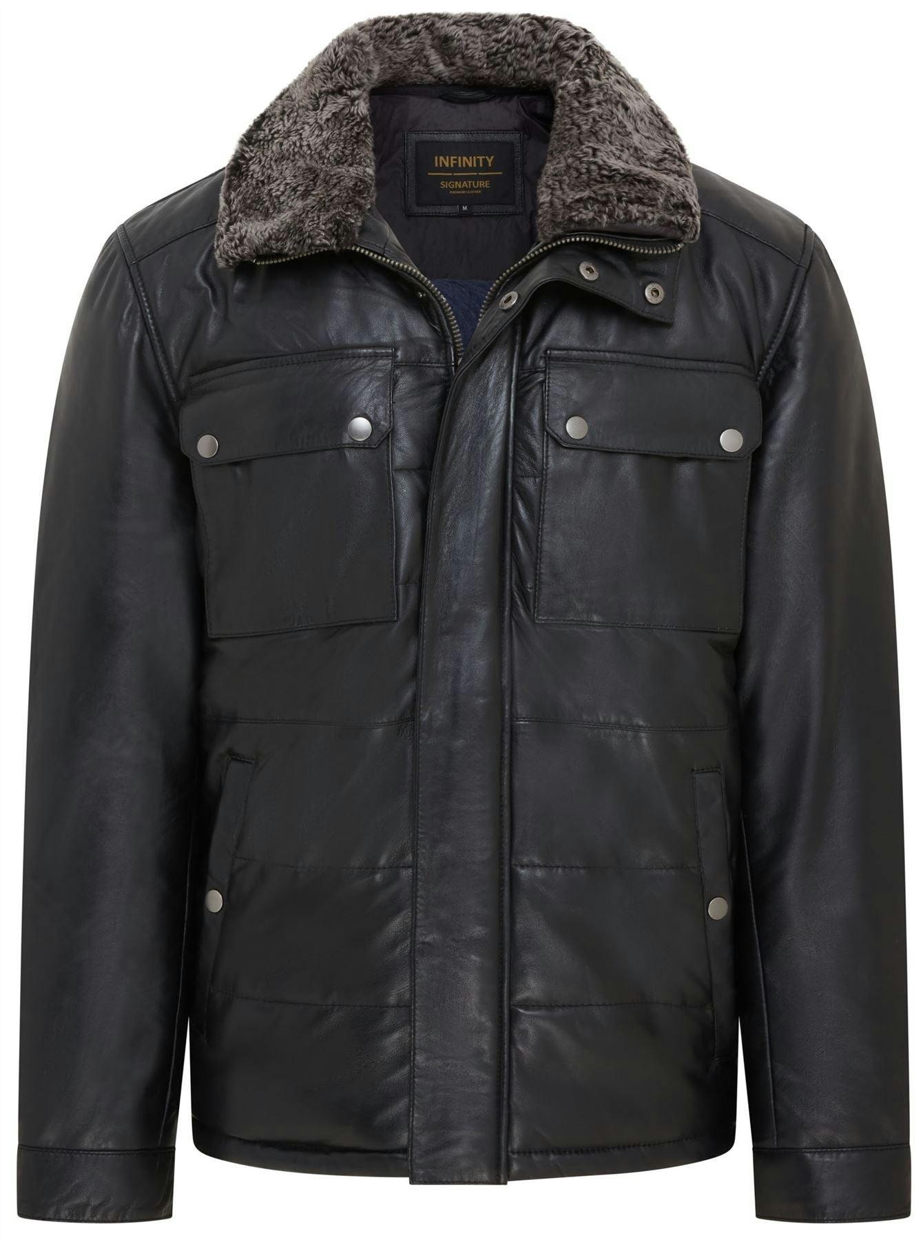 Infinity Leather Men's Black Leather Puffer Quilted Jacket - Farsund - Uk 3XL | Eu 56 | Us 46