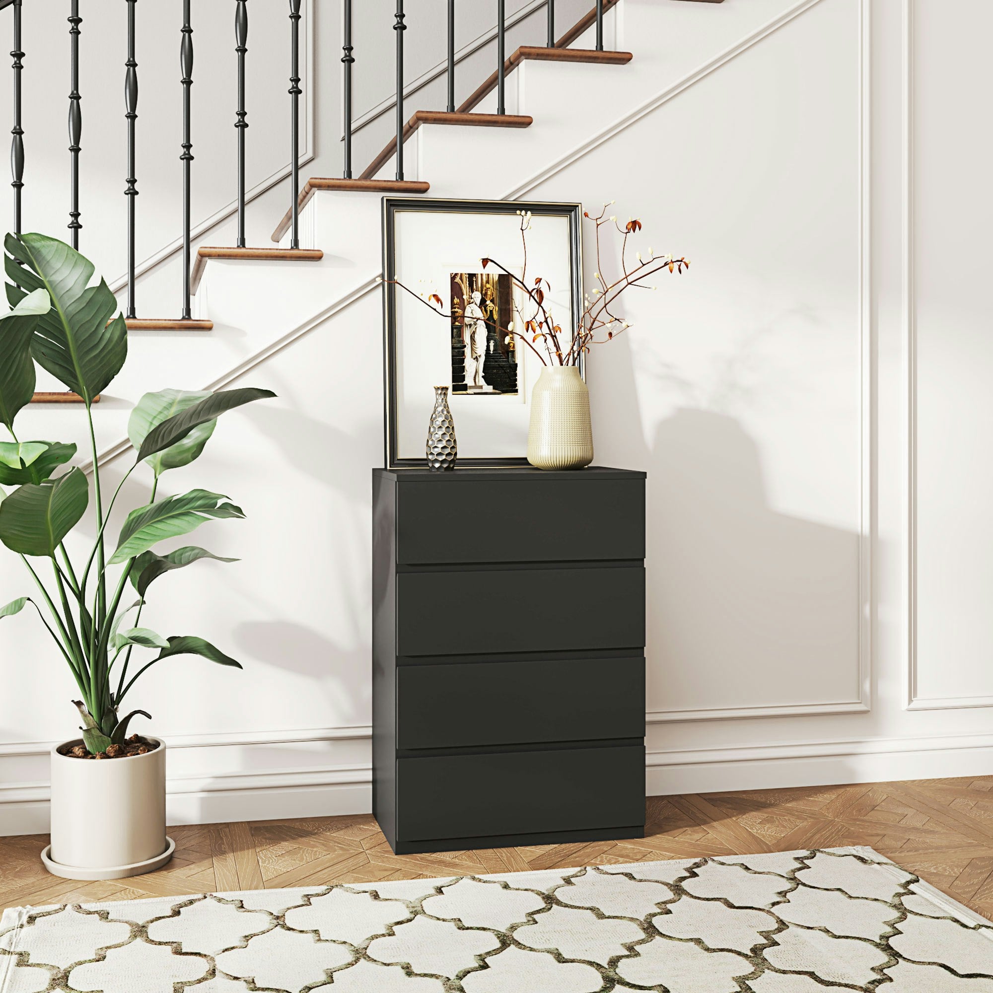 Homcom Black Bedroom Chest Of Drawers, 4 Drawers Dresser, Drawer Unit,