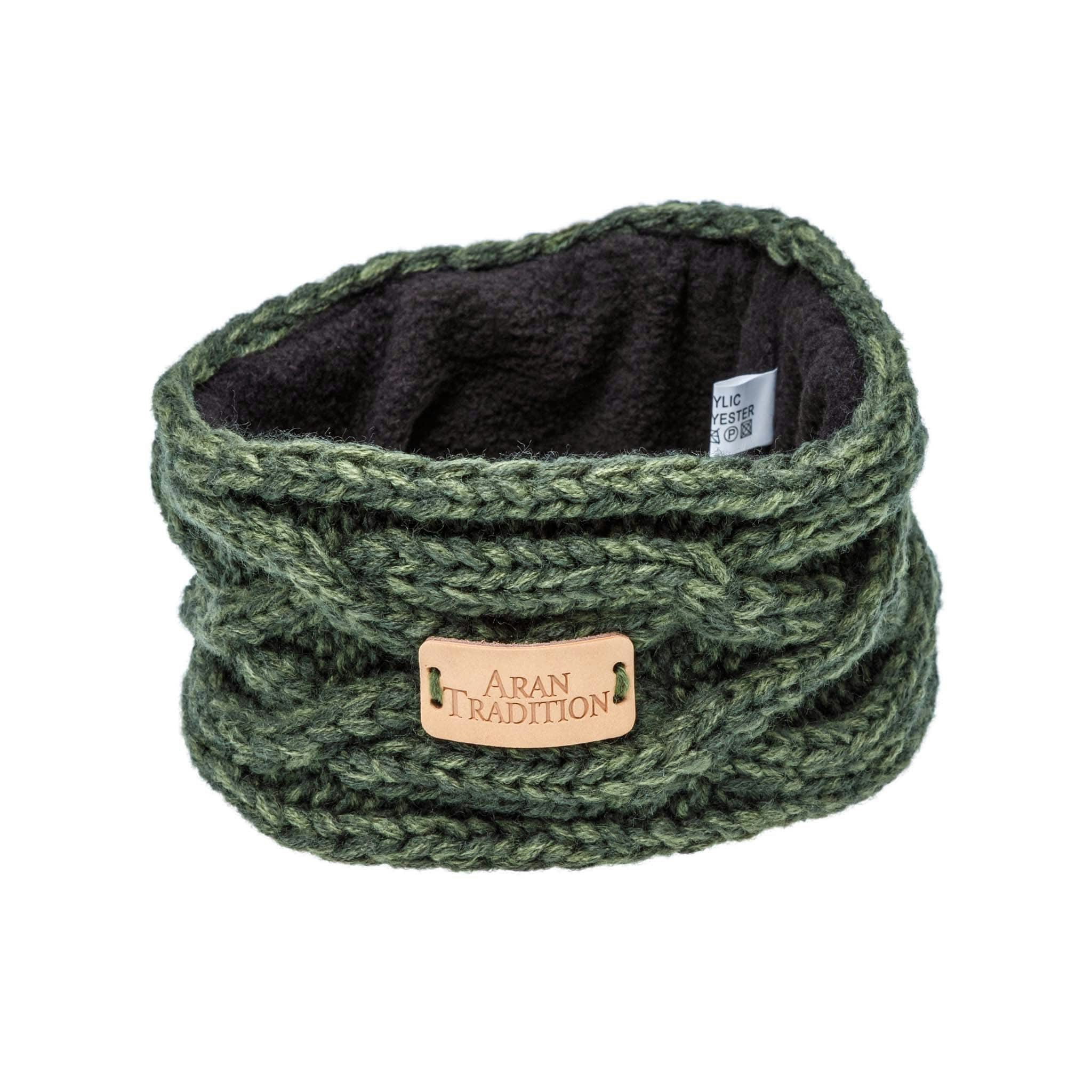 Aran Traditions Green Aran Junior Cable Knit Headband - Dk Mix - 7-9Yrs