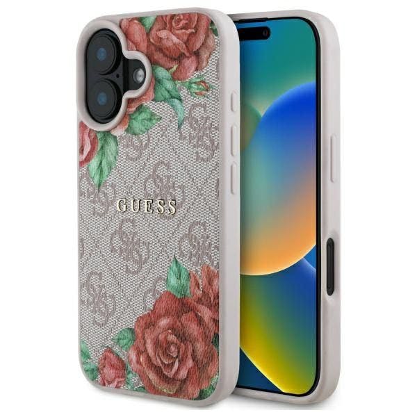 Guess Pink 4G Flower Printed Hardcase With Magsafe For Iphone 16 6.1" - Guhmp16sp4ropemcp
