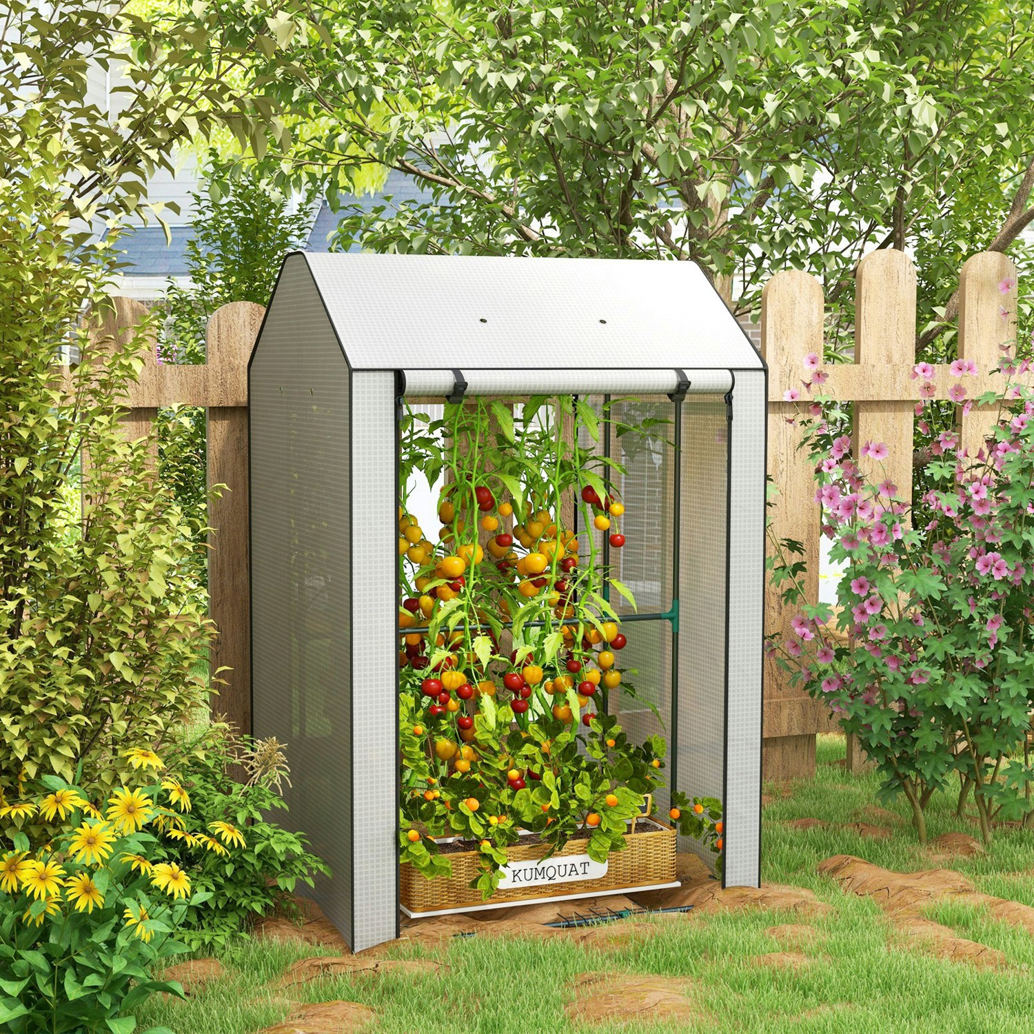 Outsunny White Mini Greenhouse With Shelves And Roll Up Door, 100X80x150cm,