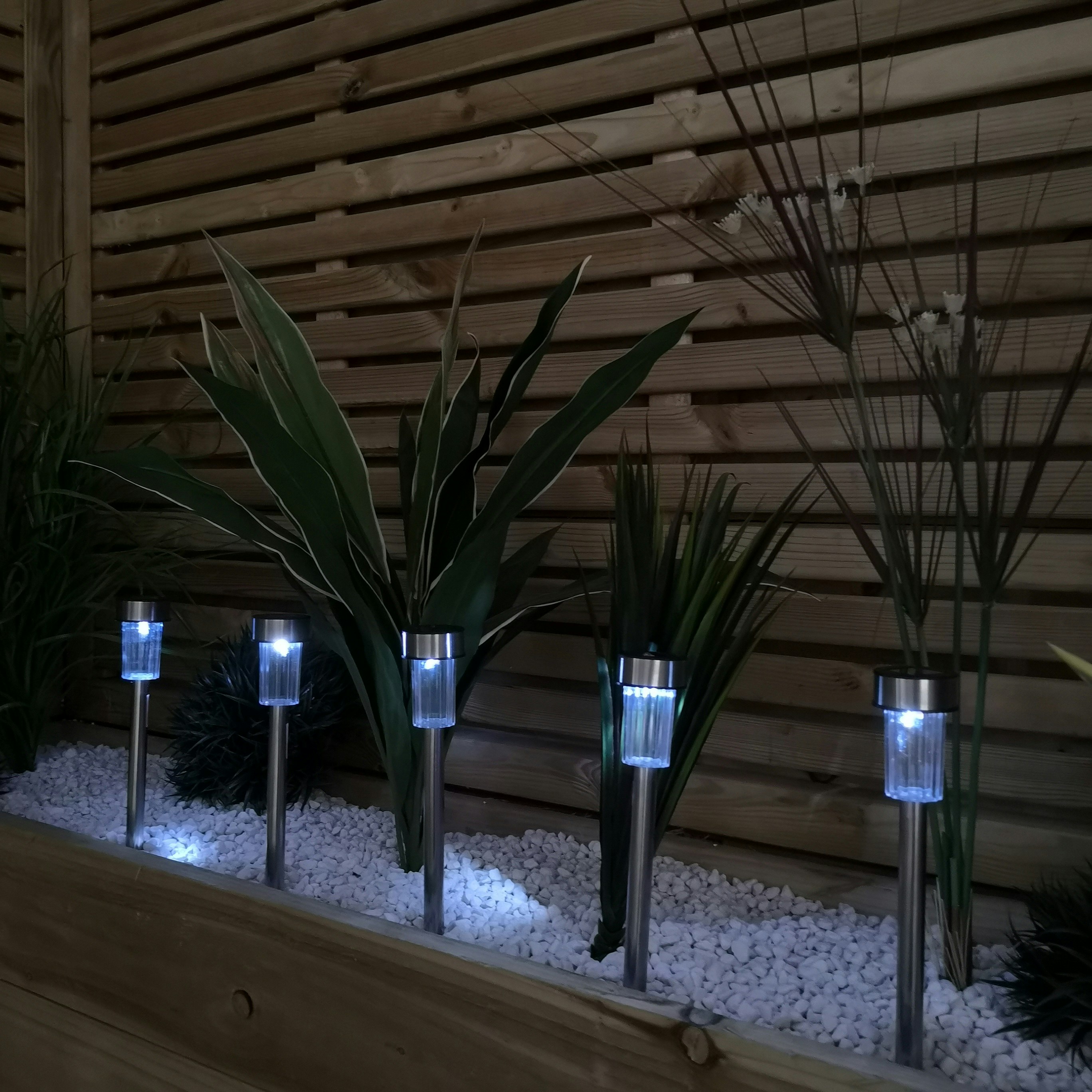 Rackhams White 36Cm 5 Led Stainless Steel Solar Garden Path Lights