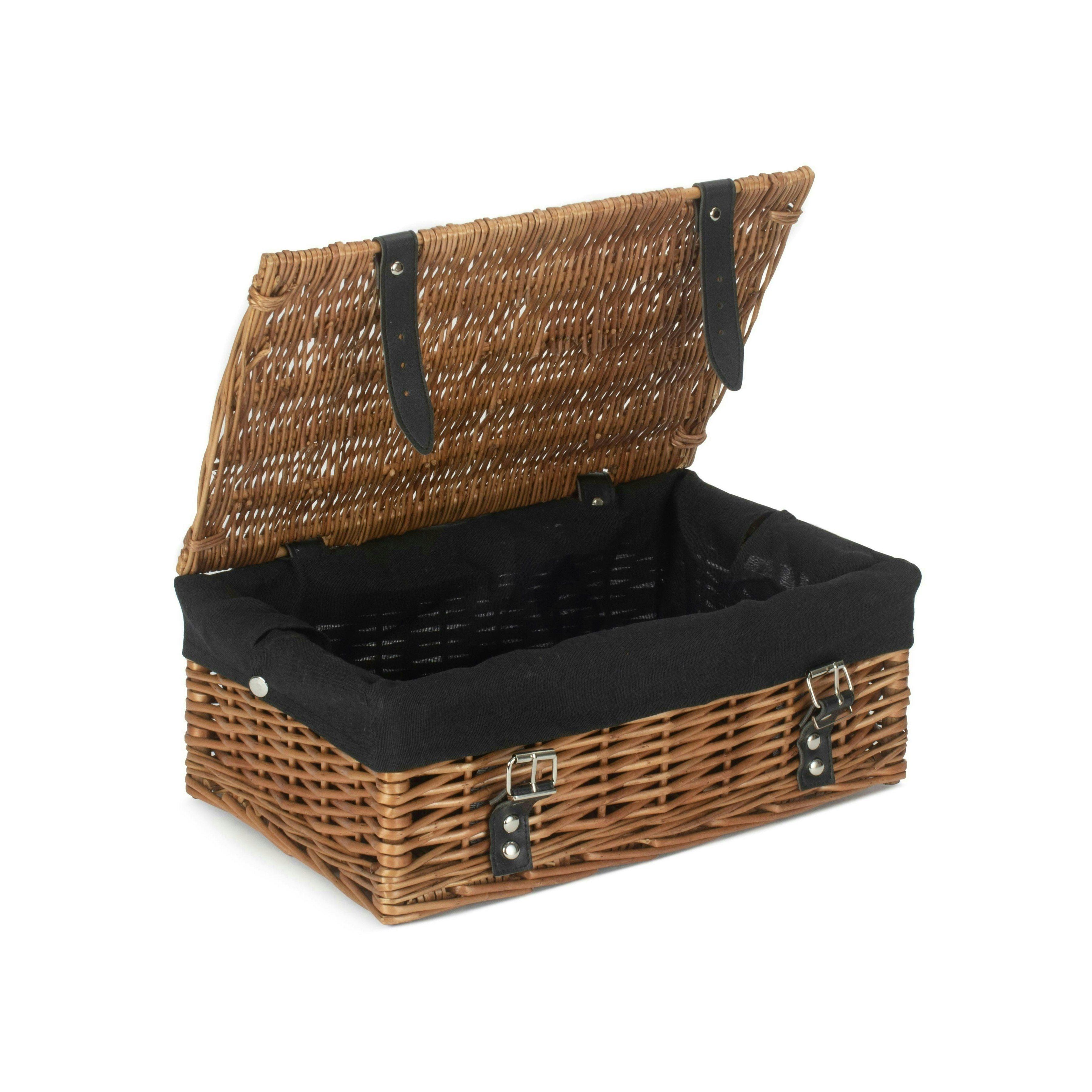 Rackhams Black 35Cm Double Steamed Willow Wicker Picnic Basket