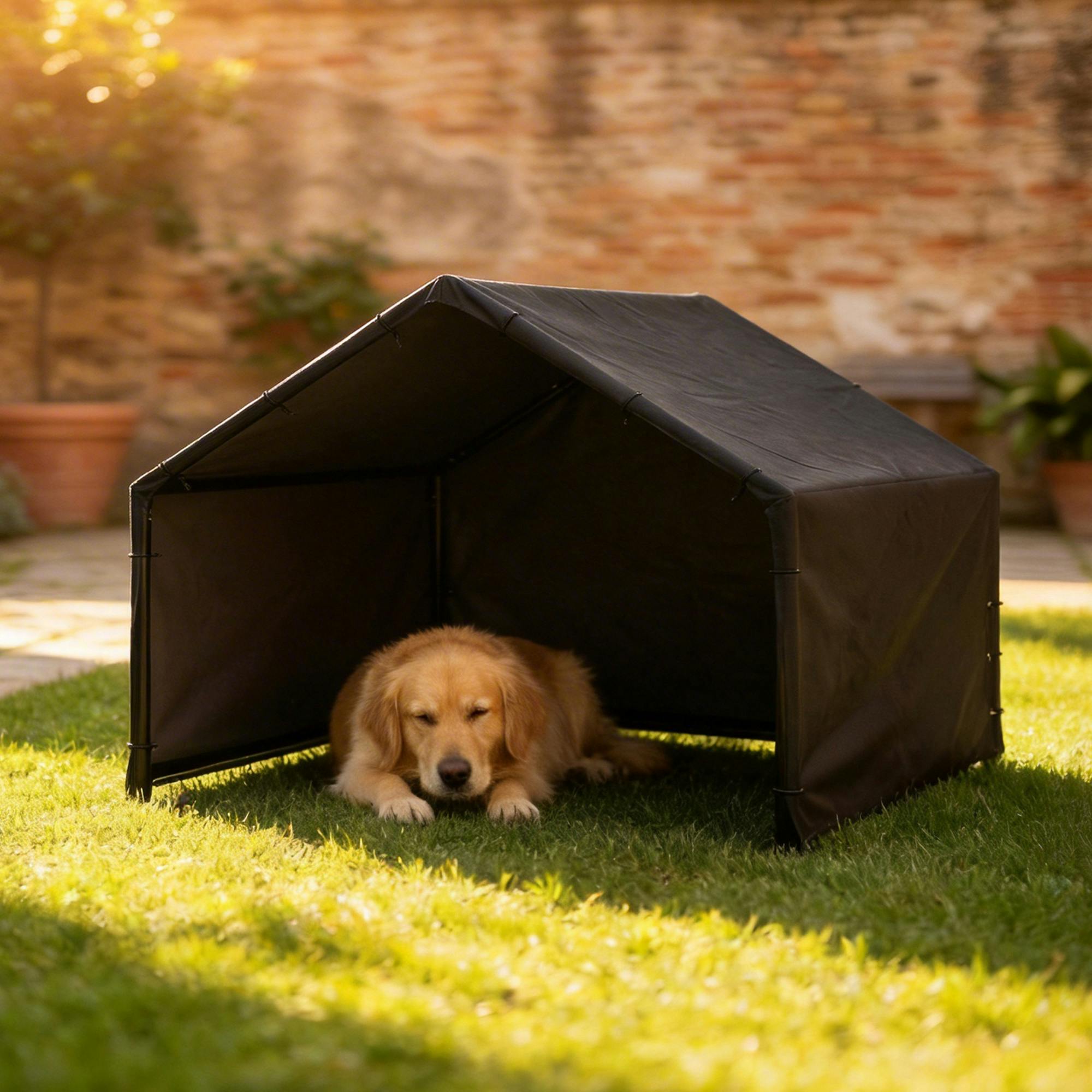 Pawhut Black Outdoor Dog House With Weatherproof Canopy