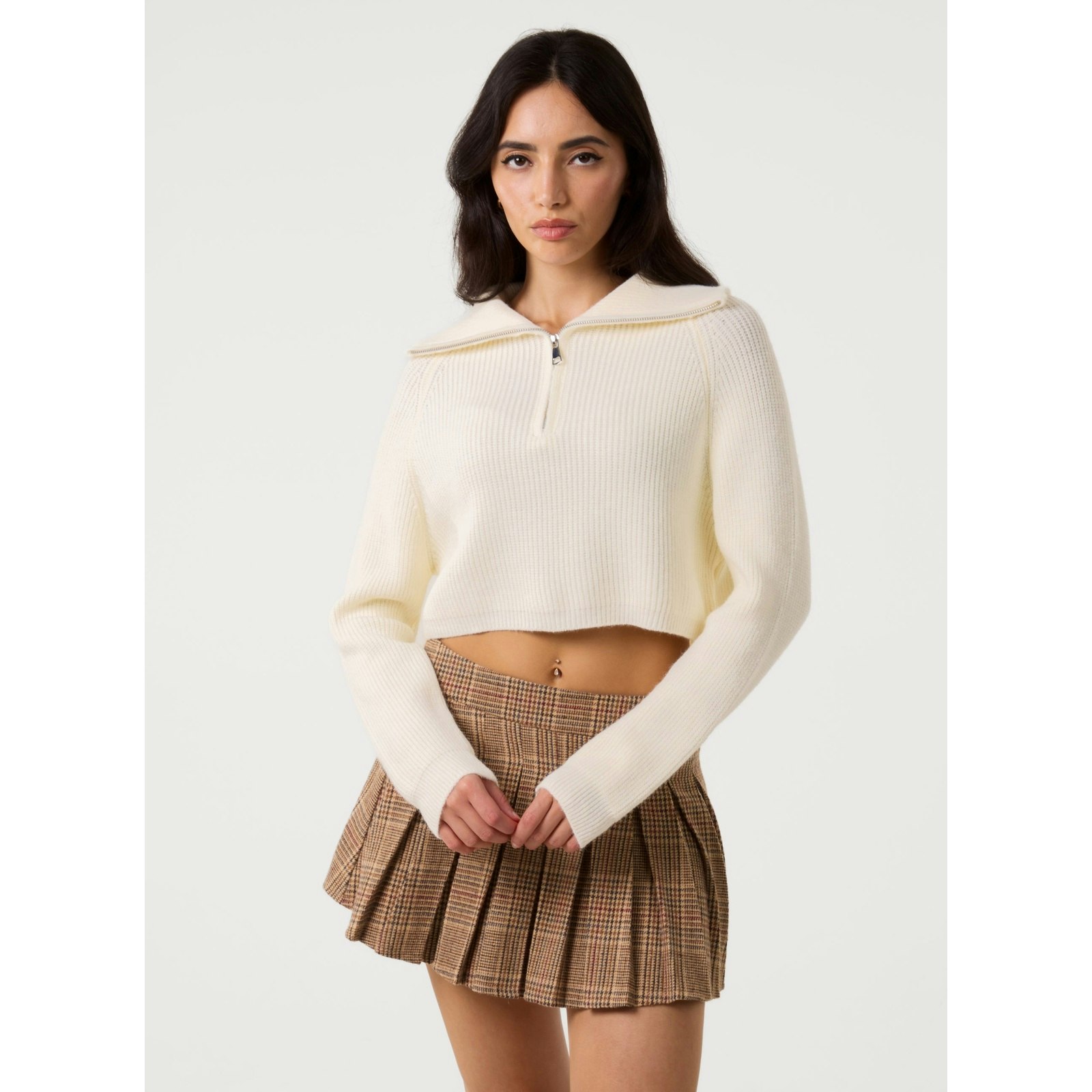 Pink Vanilla Pink/Ivory Vanilla Half Zip Knitted Jumper - S-M