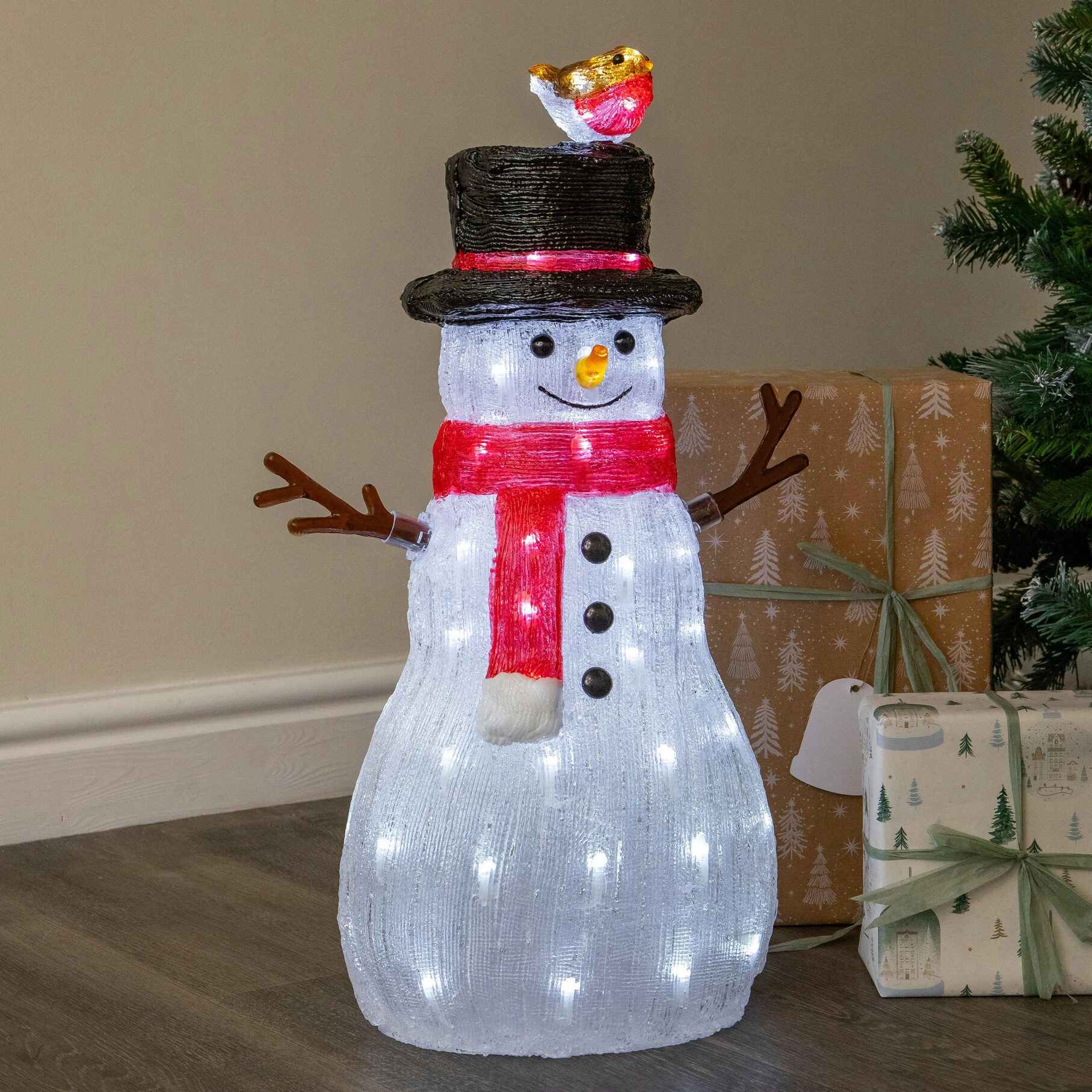Samuel Alexander Unisex Multicolor Light Up Acrylic Christmas Snowman With Robin Led Decoration 62Cm - Image 5