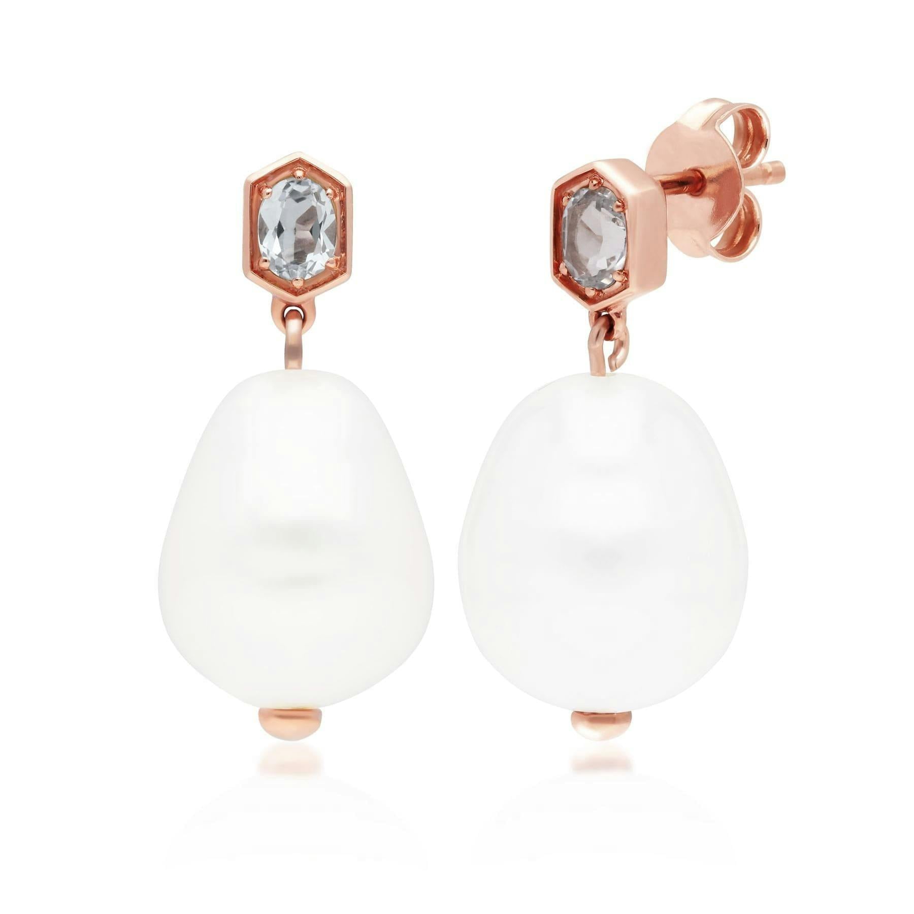Gemondo Gold/Silver Modern Baroque Pearl & Aquamarine Drop Earrings In Rose Plated