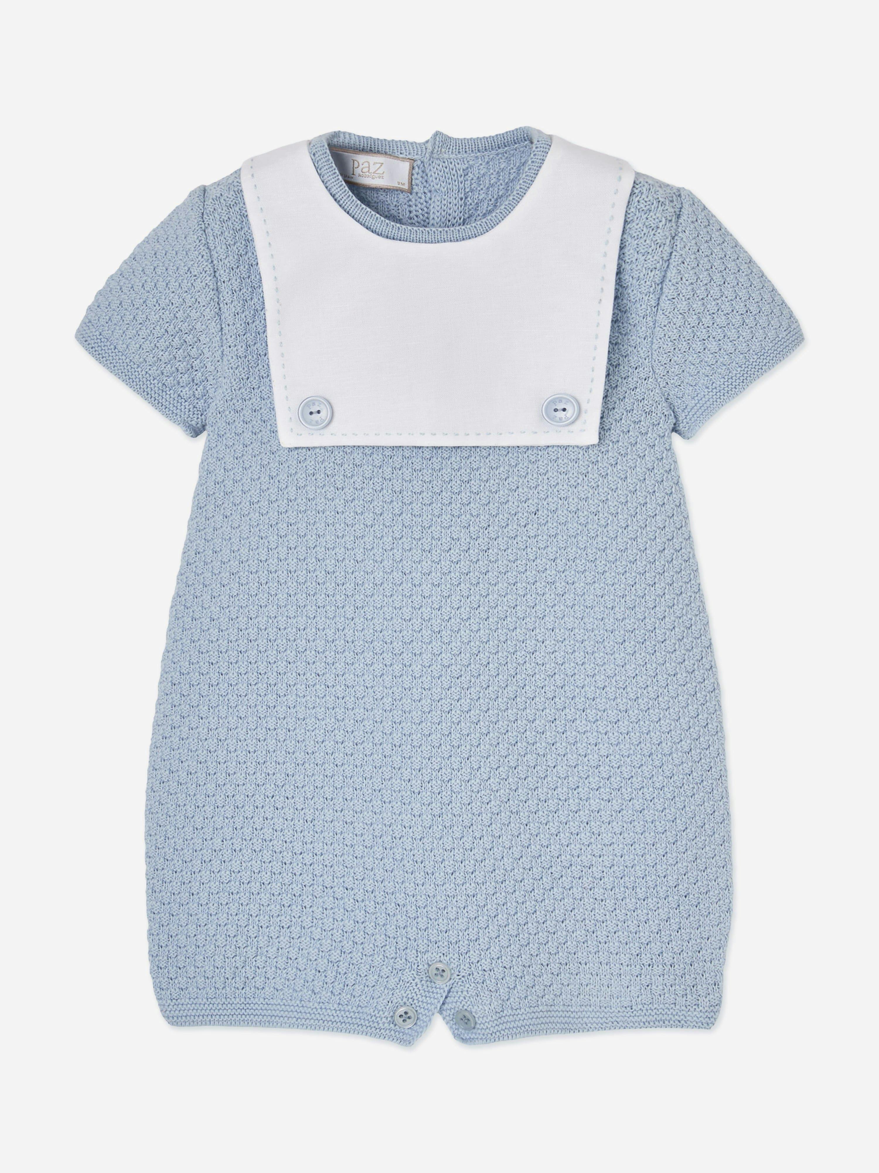 Paz Rodriguez Men's Blue Baby Boys Cotton Knit Romper In - 6 Mths