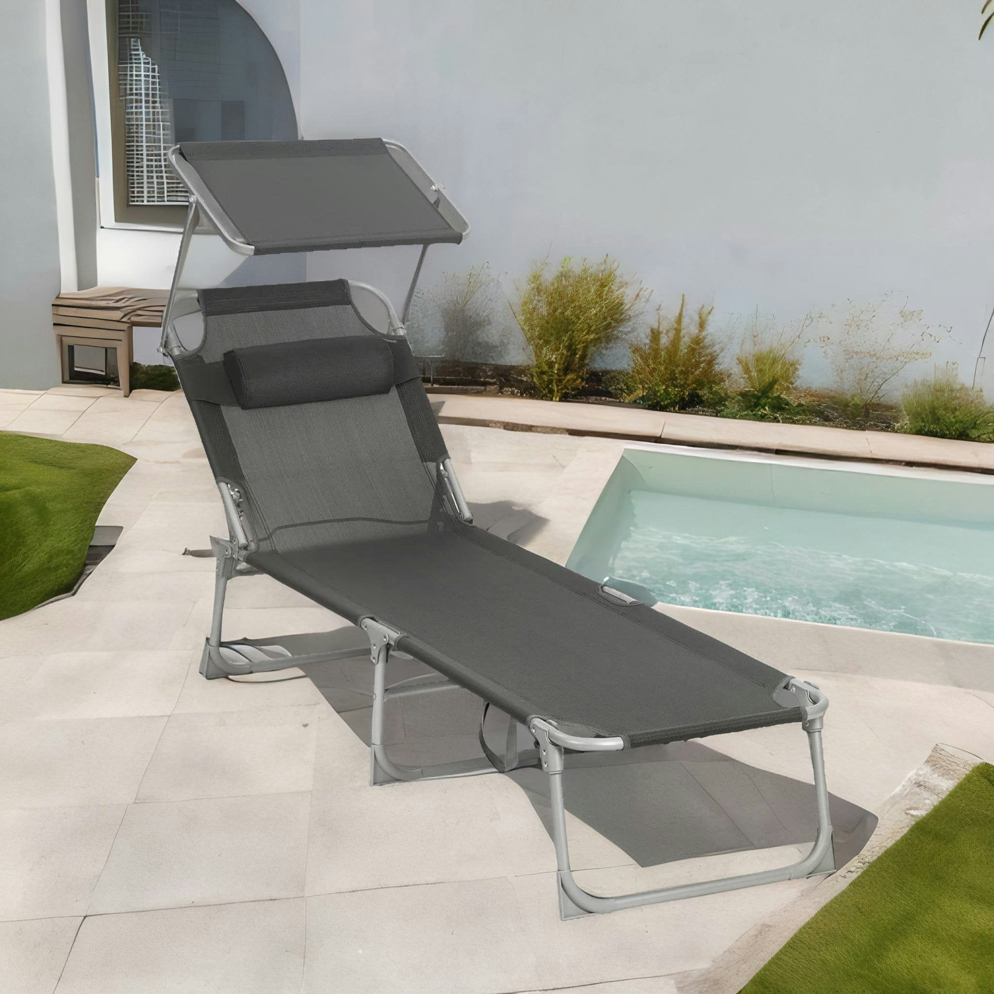Rackhams Dark/Grey Sun Lounger For Garden Folding Deck Chair