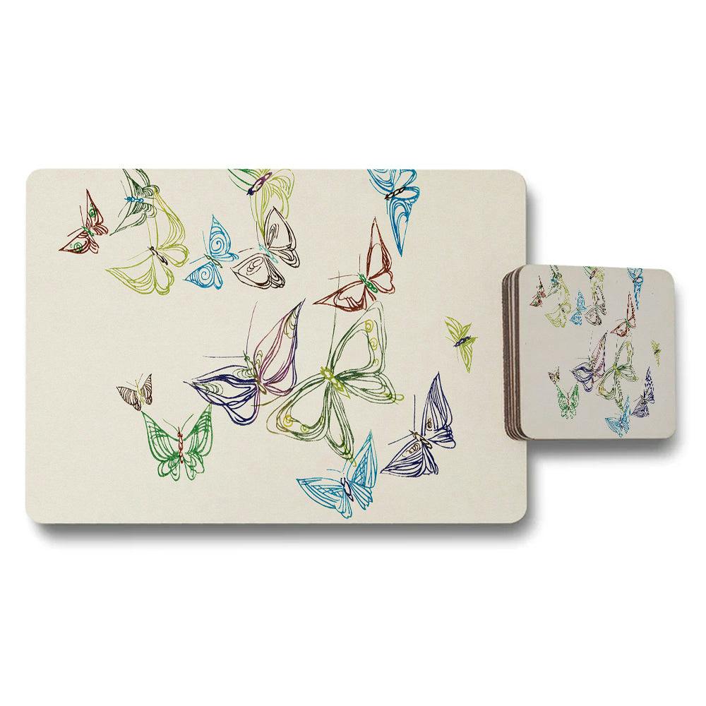 Benjamin Tate Design Light Butterfly Garden Placemats And Coaster Set With Colorful Butterflies