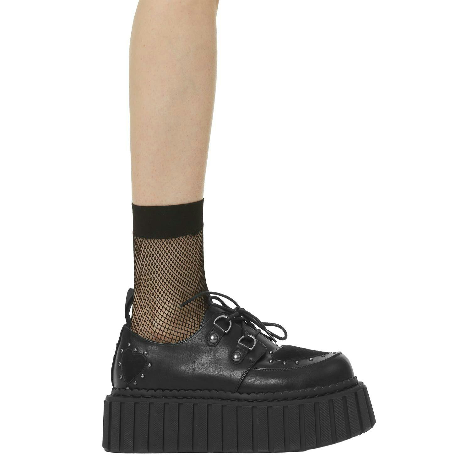Lamoda Black Cryptic Love Chunky Pu Platform Lace-Up Creeper Shoes Gothic - Uk4